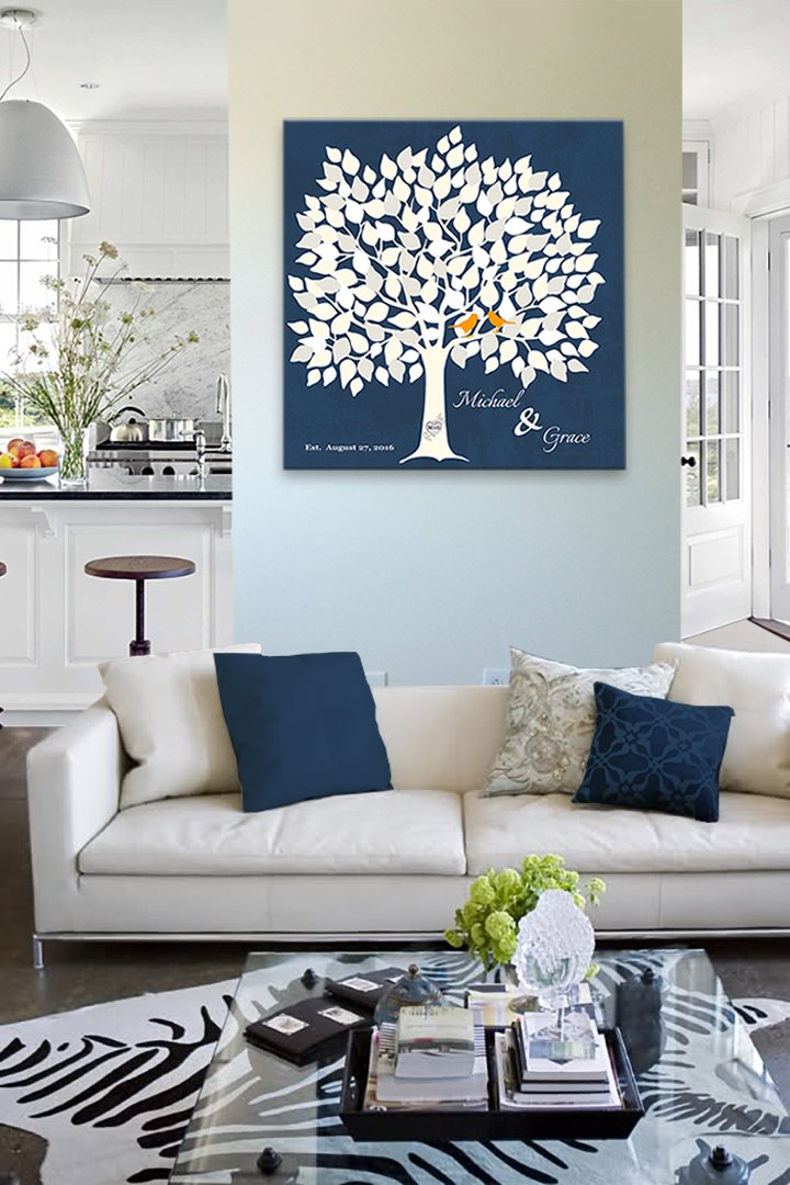 Personalized Wedding Tree Guest Book - Unique & Memorable Alternative Guest Signing Canvas for 100-150 Signatures - Navy Blue 20x20 Inch Wall Art - Perfect for Bridal Showers, Wedding Receptions & Anniversary Gifts