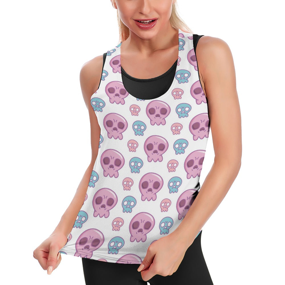 Breathable Candy Skull Print Yoga Vest for Women - Moisture Wicking, Comfortable Workout Top for Yoga, Gym & Fitness Training