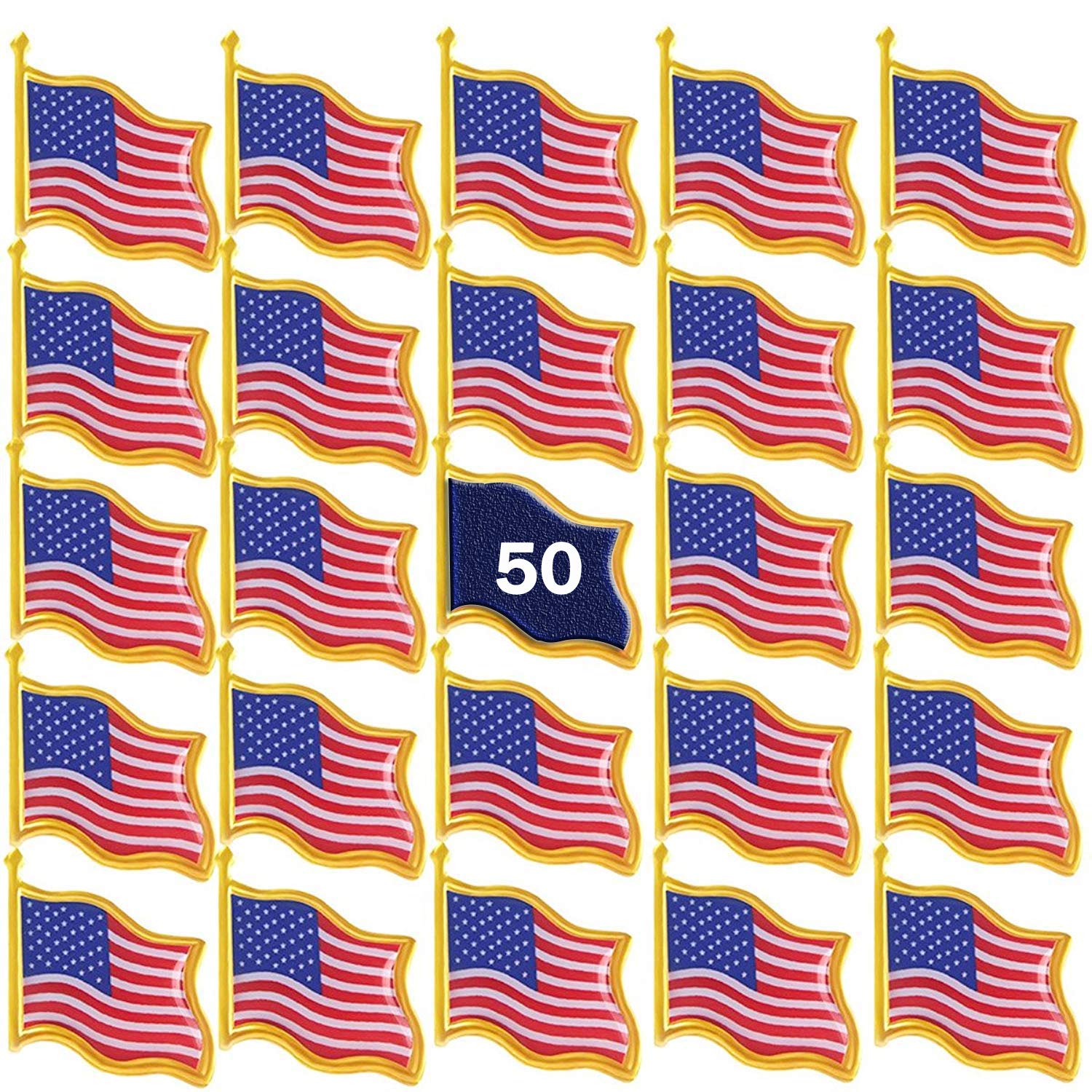 50 Pack USA Flag Lapel Pins - Patriotic Enamel Badges for Events & Gifts