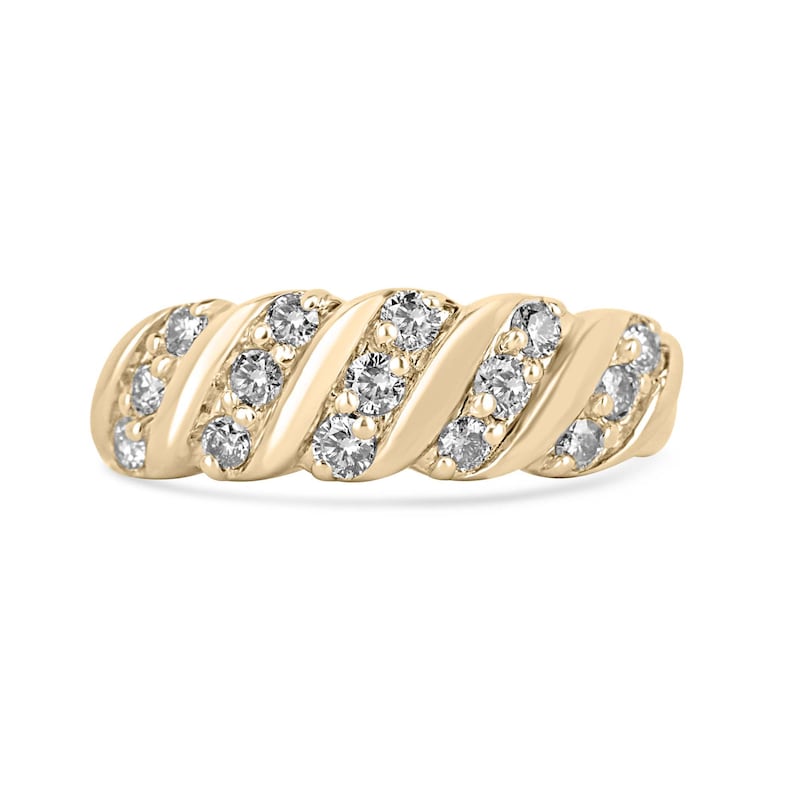 0.45tcw 14K 585 Gold Natural Brilliant Round Cut Antique Fancy Diamond Band Ring for Women - Elegant Vintage Wedding, Engagement, Anniversary Jewelry Gift