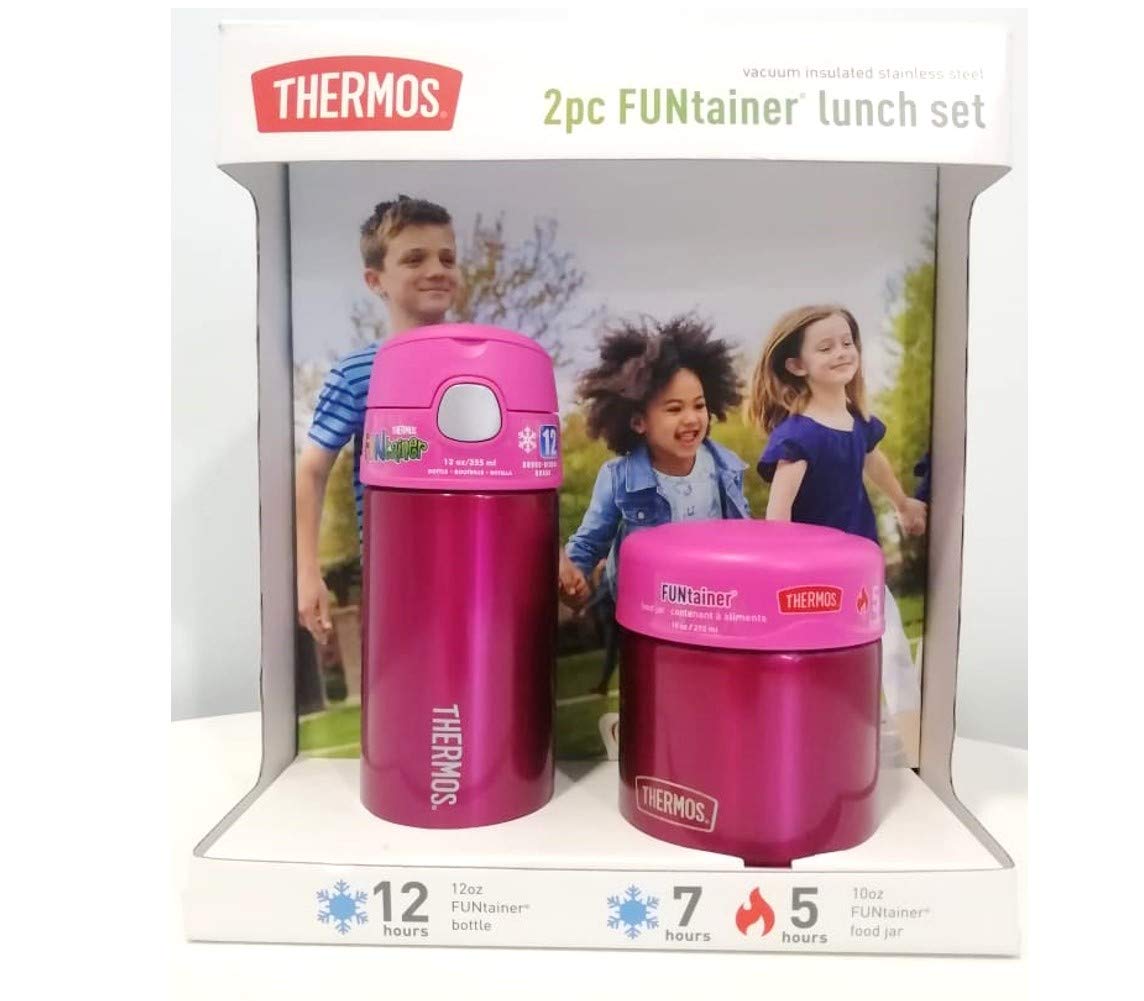 Thermos FUNtainer Kids Lunch Set - BPA-Free, Dishwasher Safe 2-Piece Bottle & Food Jar (Pink) for School, Picnics & Outdoor Activities