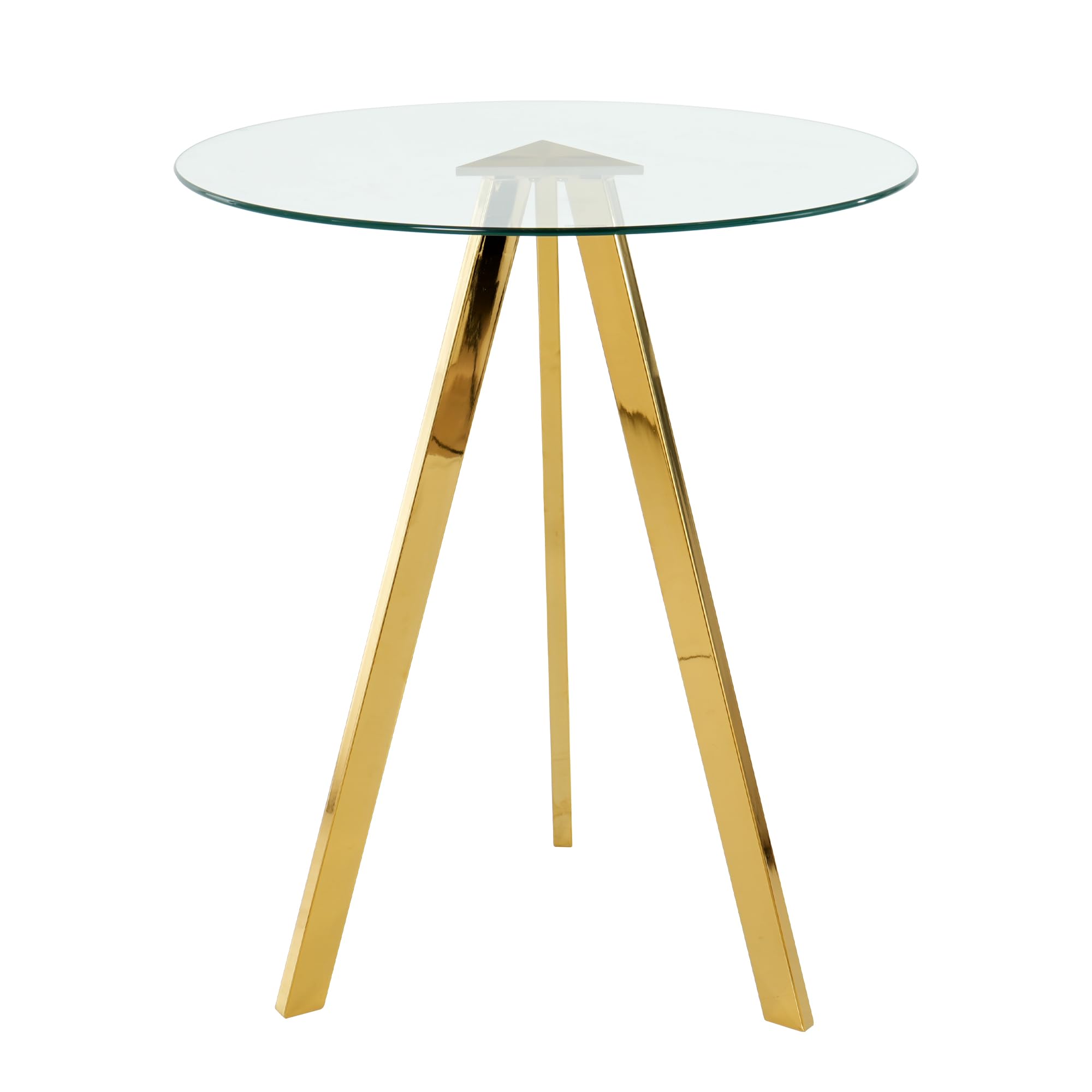 Small Round Clear Glass Bar Table with Gold Legs - Modern Luxury High Top Pub Table, Circular Bistro & Party Drink Table for Small Spaces - Perfect for Home Bars, Living Rooms, Patios & Outdoor Entertaining