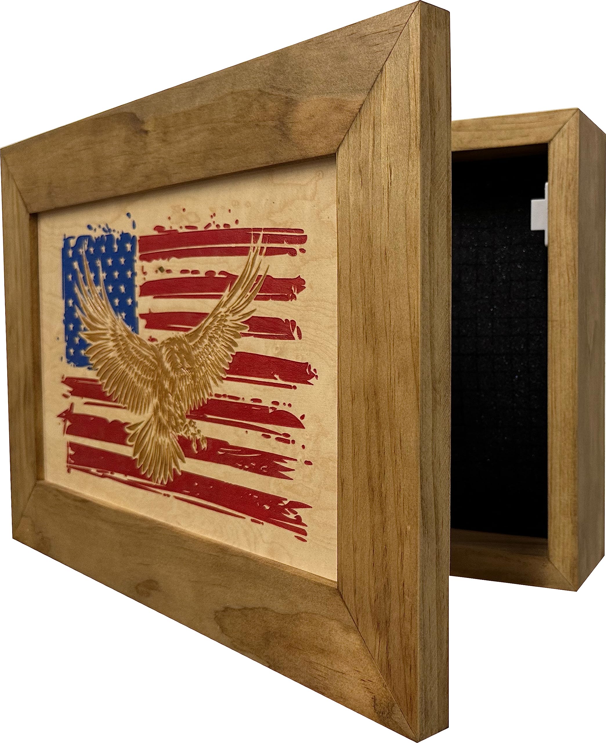 American Flag Hidden Gun Storage Cabinet with Eagle - Decorative & Secure Concealed Gun Safe by Bellewood Designs - Perfect for Home, Office & Cabin Security