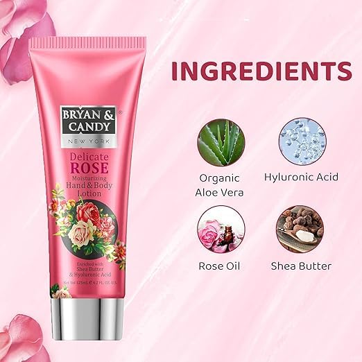 Rose Moisturizing Hand & Body Lotion with Shea Butter & Hyaluronic Acid - 125ml for Smooth, Hydrated Skin | Pack of 1 | Perfect for Dry Skin Care, Daily Moisturizing & Gift Sets