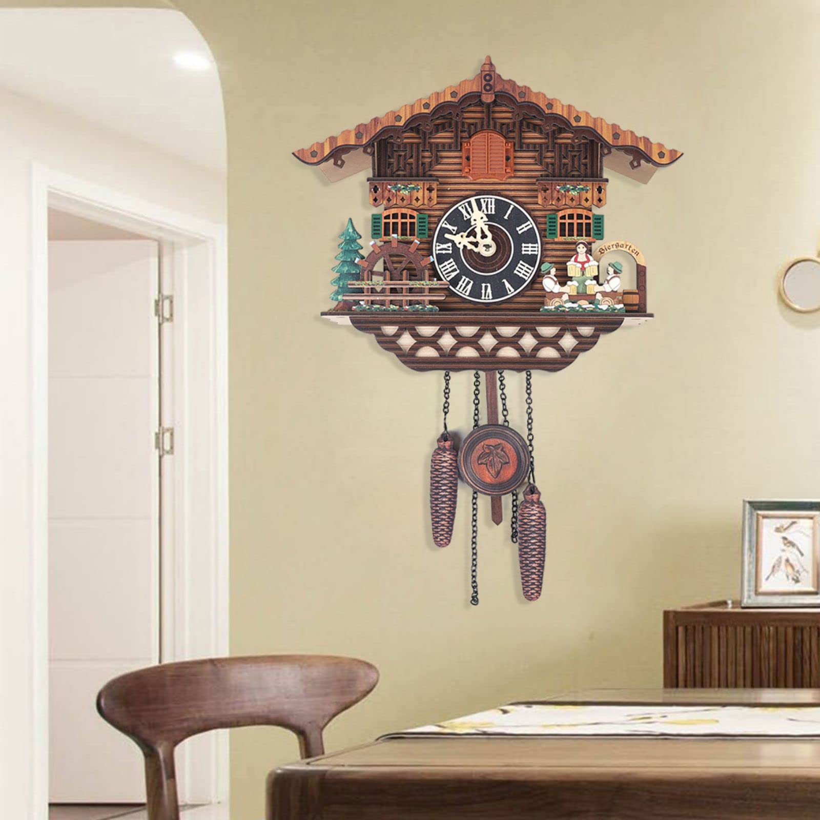 Eapmic Quartz Chalet Black Forest House Clock - Antique Handcrafted Wooden Pendulum Wall Clock with Swing Mechanism for Home & Office Decor | Perfect for Living Room, Bedroom, Kitchen & Cabin Style Interiors