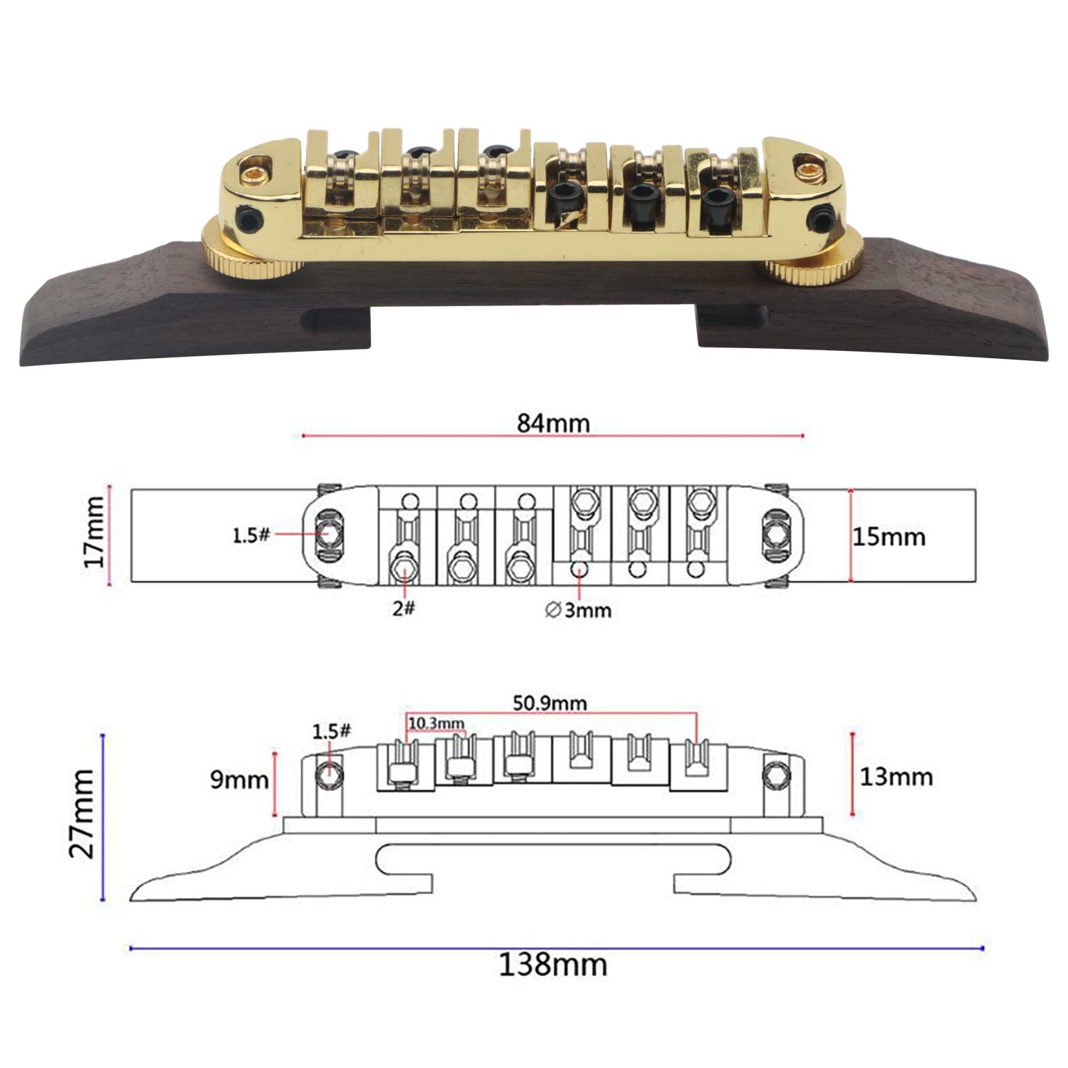Golden Electric Guitar Bridge Roller Saddles - Rosewood Replacement Bridge for Fender Stratocaster & Telecaster - Perfect for Guitar Upgrades, Repairs & Smooth String Action Adjustment