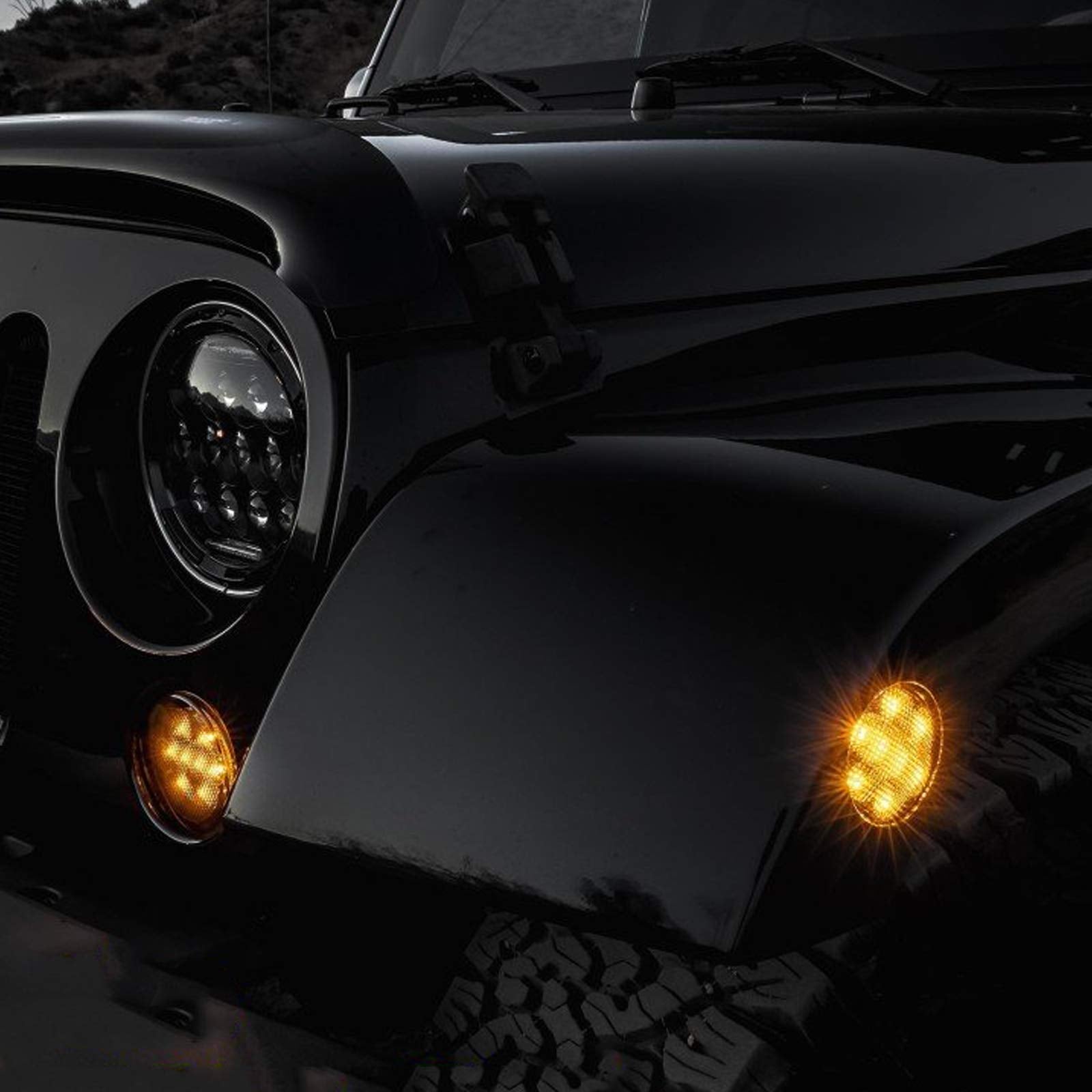Smoked LED Front Fender Side Marker Lights for Jeep Wrangler JK (2007-2018) - Amber Turn Signal Indicators - Waterproof & Durable for Off-Roading & Night Driving