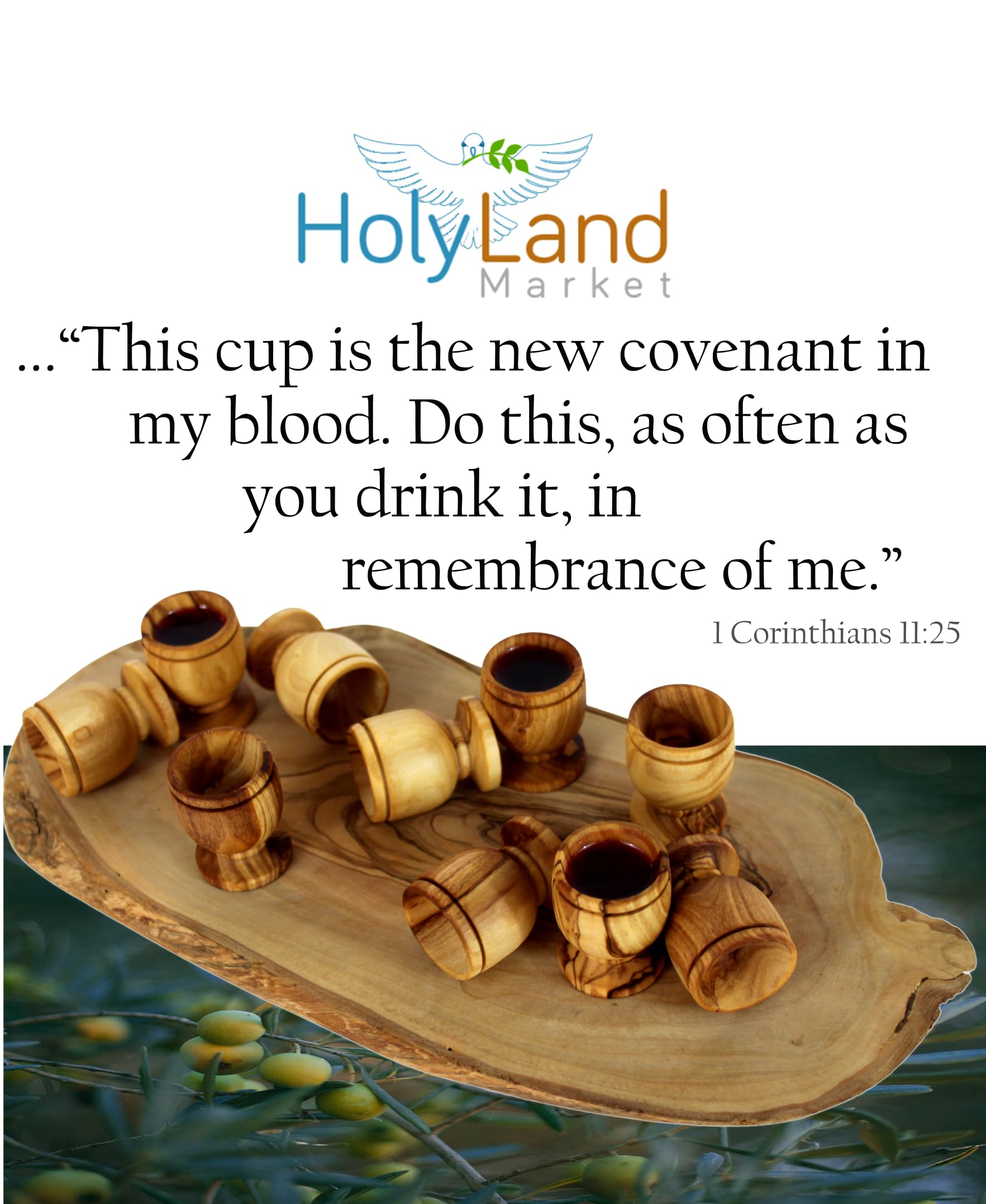 Holy Land Market Olive Wood Small Chalice - Handcrafted Communion Cup for Church, Wine Goblet (Set of 100) - Perfect for Religious Ceremonies, Weddings & Special Occasions