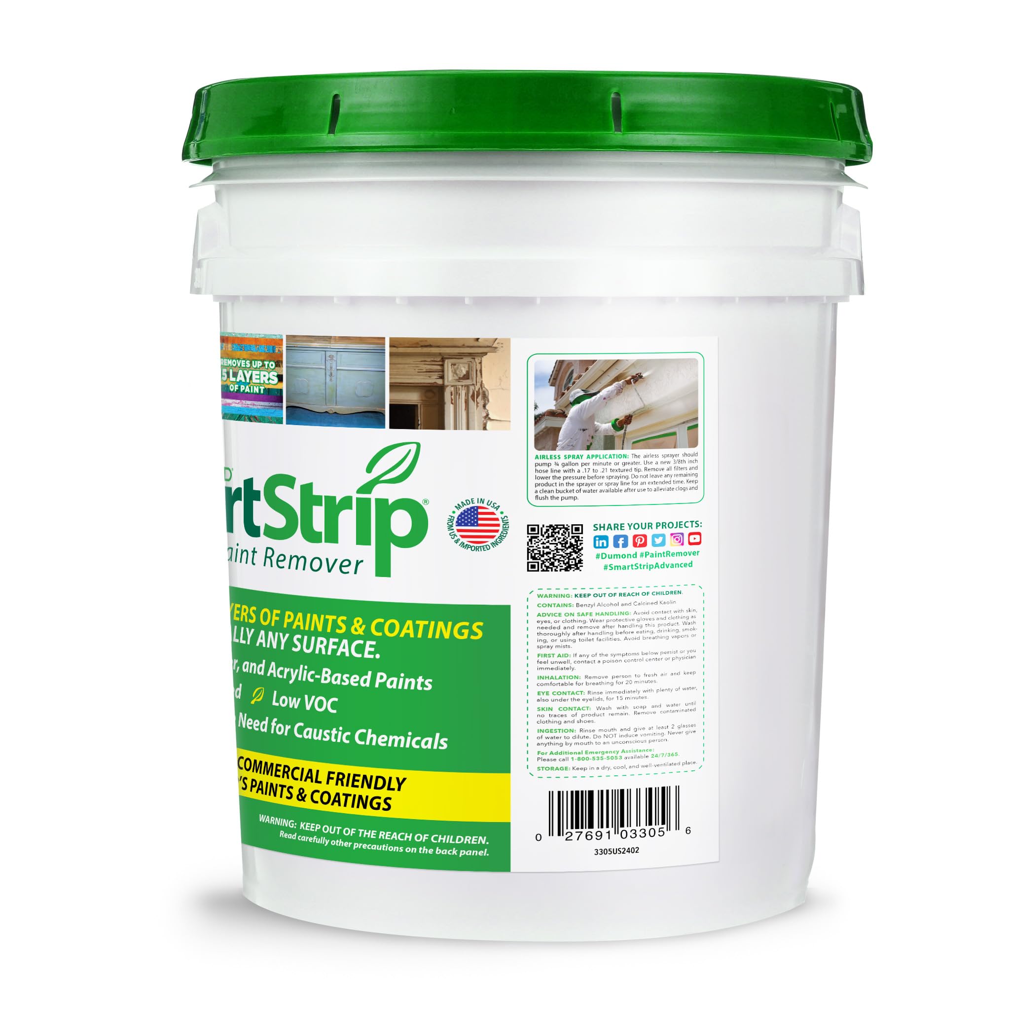 Smart Strip Advanced Paint Remover - Safe & Effective for Acrylic, Latex, Oil & Water-Based Coatings - Non-Caustic Formula - Indoor & Outdoor Use - Ideal for Contractors & DIY Projects - 5 Gallon Bucket - Perfect for Home Renovation, Furniture Refinishing & Wall Restoration