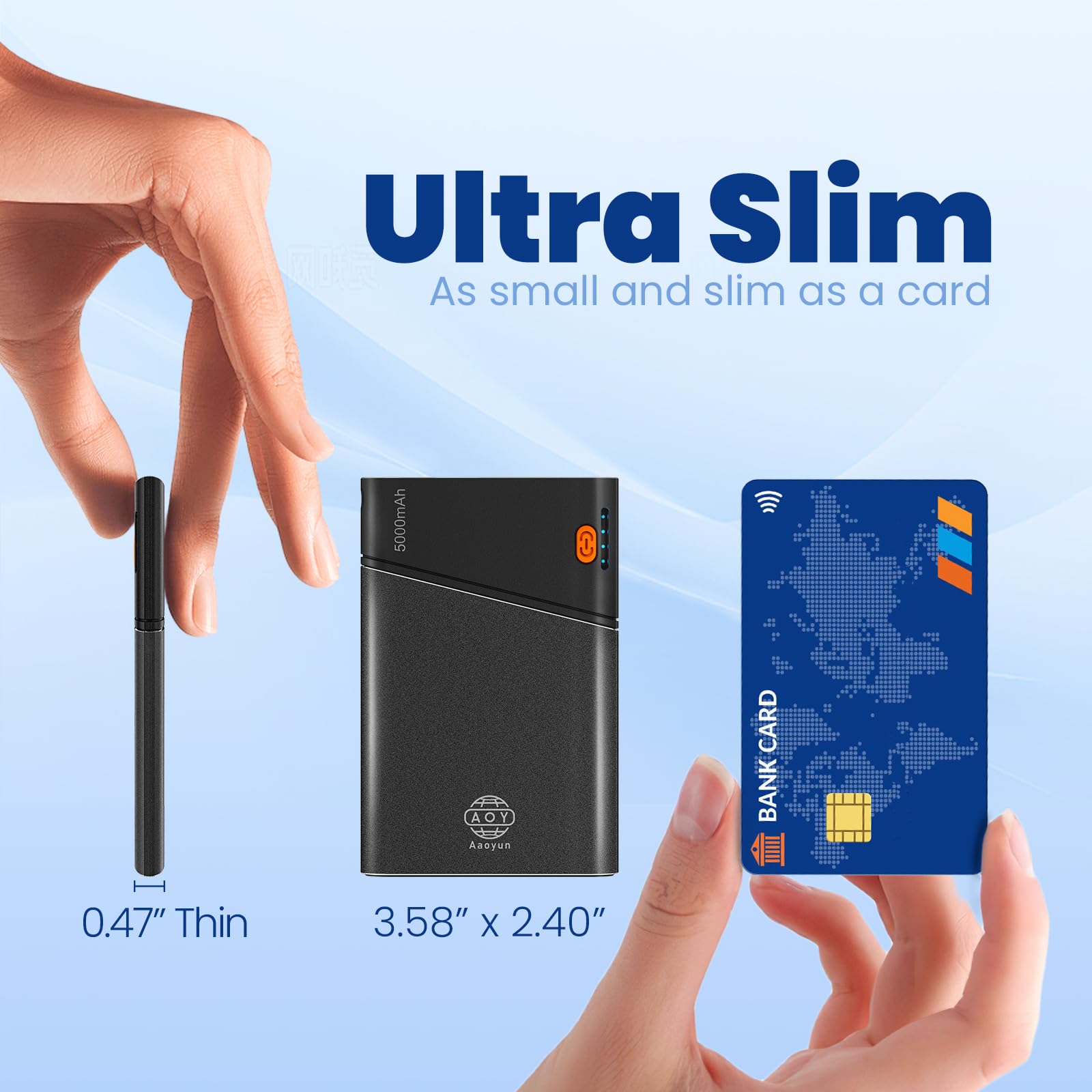 5000mAh Ultra Slim Power Bank with Built-in USB C Cable - Fast Portable Charger for iPhone 16/15/14 & Samsung S24 - Compact Mini External Battery Pack with Lanyard (Black) | Perfect for Travel, Outdoor Adventures & Daily Commute