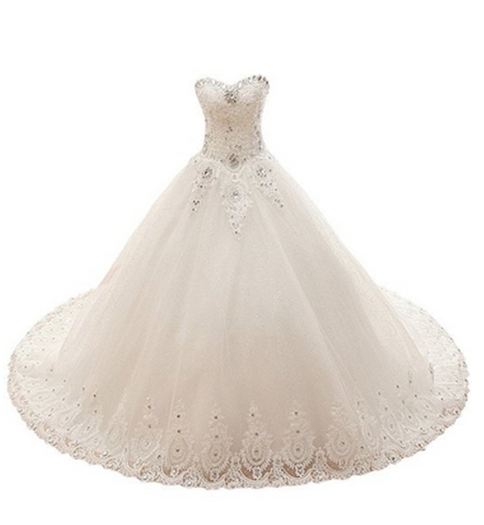Emmani Women's Sweetheart Lace Beaded Wedding Dress Ball Gown - Elegant White Bridal Gown for Church Ceremony, Reception & Formal Events