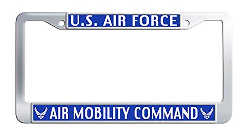 US Air Force Air Mobility Command Stainless Steel License Plate Frame - Durable Car Tag Holder for Military Enthusiasts | Perfect for Veterans, Car Shows & Patriotic Decor