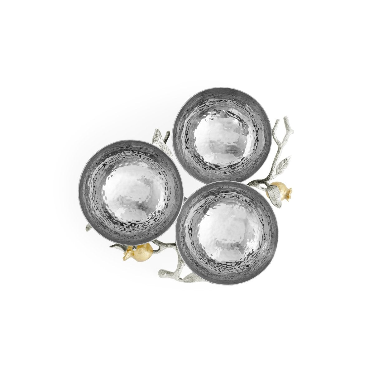 Premium Pomegranate Silver & Gold Triple Bowl Set - Elegant Fruit Serving Bowl for Parties, Weddings & Home Decor