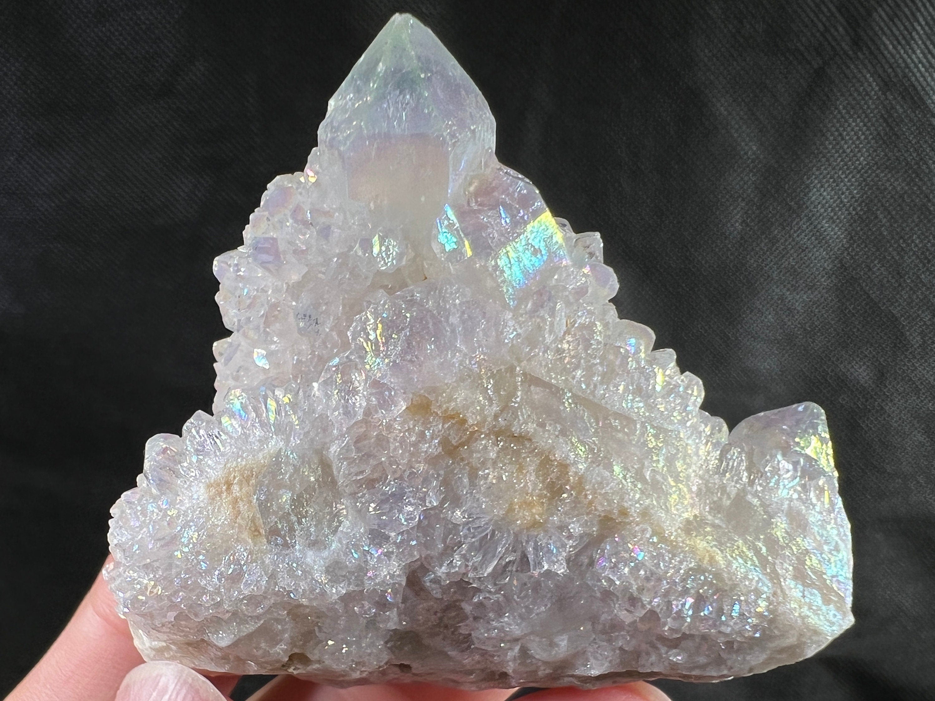 Angel AURA QUARTZ Crystal Cluster - Natural Rainbow Quartz Healing Stone, Spirit Quartz Cluster for Meditation & Energy Work - Home Decor, Office Desk Decor, Reiki Healing Crystal Gift (51971)