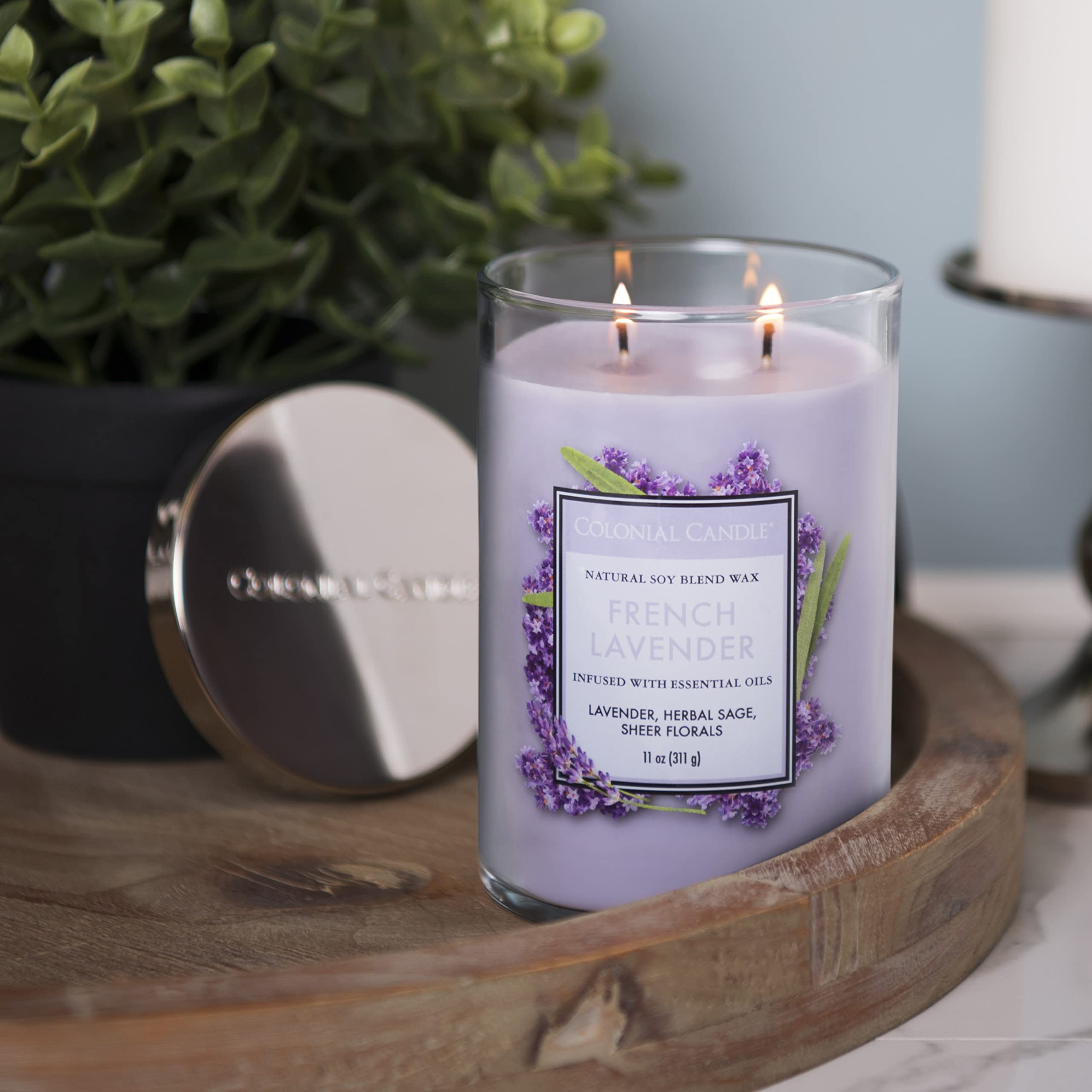 Colonial Candle French Lavender Scented Jar Candle - Classic Cylinders Collection, 2-Wick Purple Candle (11oz, 80-Hour Burn) for Home Decor, Relaxation & Aromatherapy