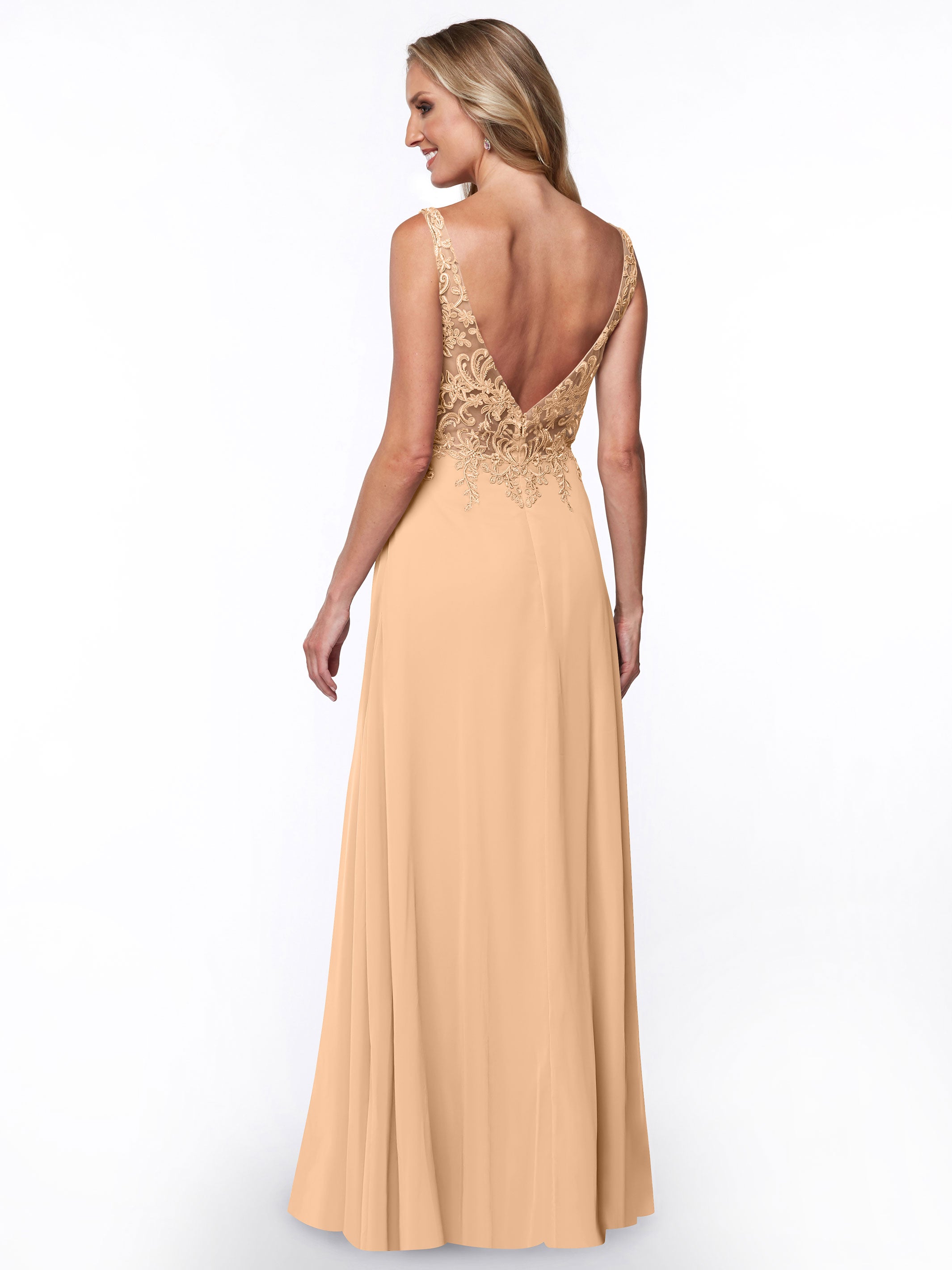 Elegant 80128 Plunging Lace and Chiffon A-Line Bridesmaid Dress - Perfect for Weddings, Formal Events & Evening Parties