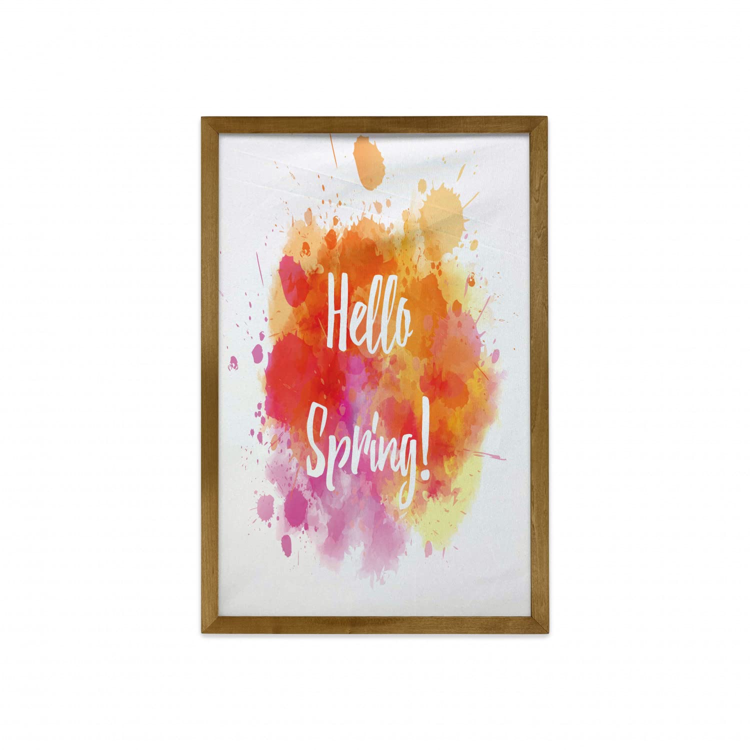 Ambesonne Orange and Pink Abstract Wall Art - Grunge Paint Splashes with Warm Tones, Framed Fabric Poster (23