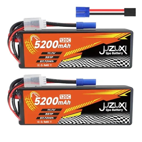 2Pcs 11.1V 5200mAh 3S 120C Lipo Battery with XH & EC5 Connector - High Power Rechargeable Lithium Polymer Battery for RC Car, Boat, Quadcopter, Helicopter, Airplane and RC Models - Perfect for Racing, FPV Drones and Long Flight Time Applications