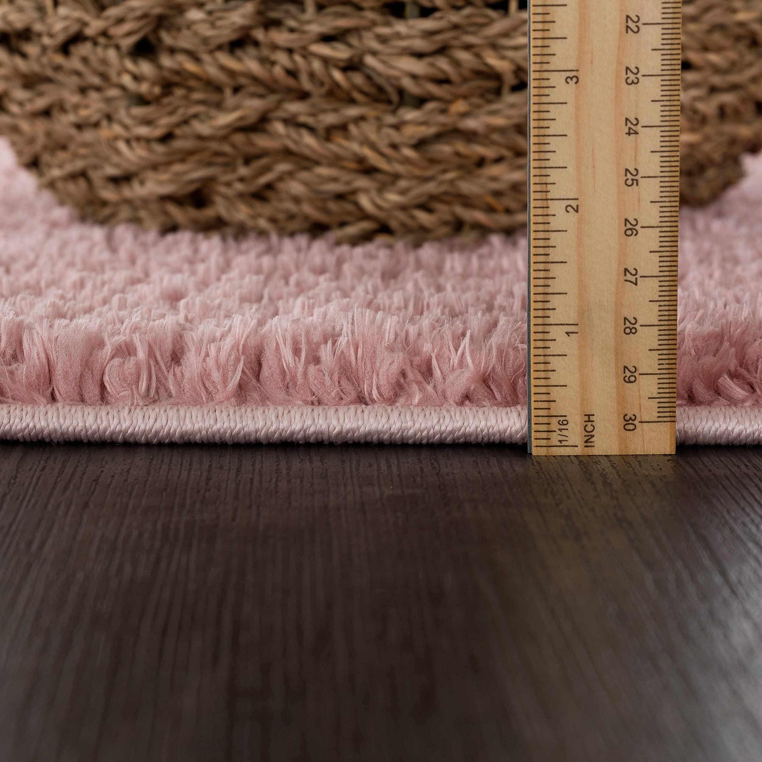 Hauteloom Machine Washable Solid Shag Rug - Soft Fluffy Plush High Pile Carpet for Living Room, Bedroom, Nursery & Dorm - Non-Slip Cozy Home Decor in Pink, Light Red, Light Burgundy - 7'10