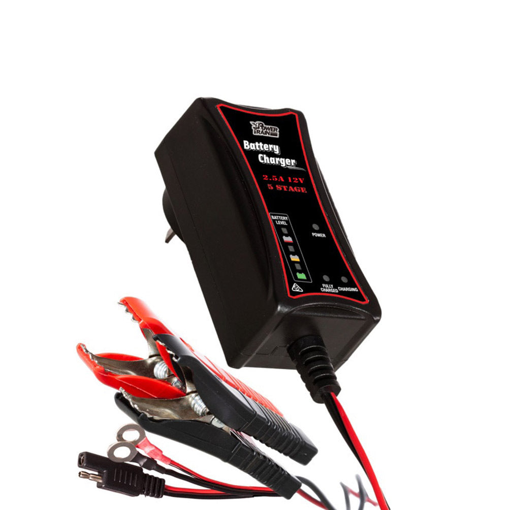 Power Train Battery Charger 2.5 Amp - Fast & Reliable 12V/24V Charger for Cars, Trucks, Motorcycles - Perfect for Home, Garage & Roadside Emergencies