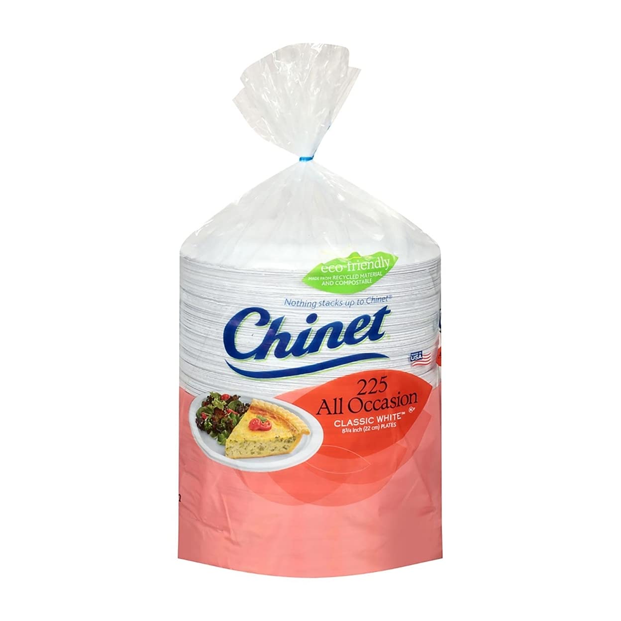 Chinet 8 3/4 Inch Disposable Paper Plates - 225 Count Bulk Pack - Heavy Duty Eco-Friendly Lunch Plates for Parties, Picnics & BBQs