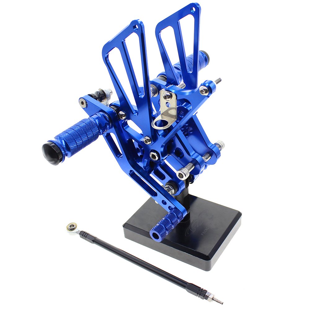 Adjustable CNC GSXR1000 07-08 Motorcycle Rearset Foot Pegs - Fully Customizable Footrests for Suzuki GSX-R1000 (2007-2008) - High-Performance Blue Anodized Aluminum Foot Boards - Perfect for Track Racing & Street Riding
