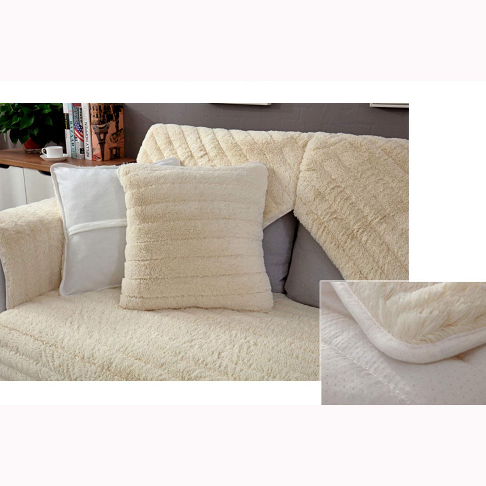 Premium Velvet Sectional Sofa Cover - Soft Plush Anti-Slip Furniture Protector for Pets & Kids (110x180cm/43x71in, White) | Perfect for Living Room, Family Room & Pet-Friendly Homes