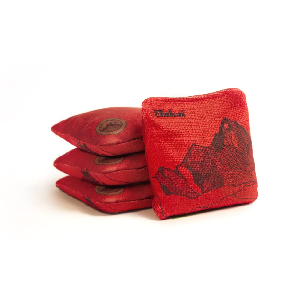 Elakai All-Weather Cornhole Bags Set of 4 - Dual Sided Slick & Stick Design, Travel Size 4x4 Inches, Red Lava Color - Perfect for Backyard BBQs, Tailgating, Beach Games & Outdoor Parties