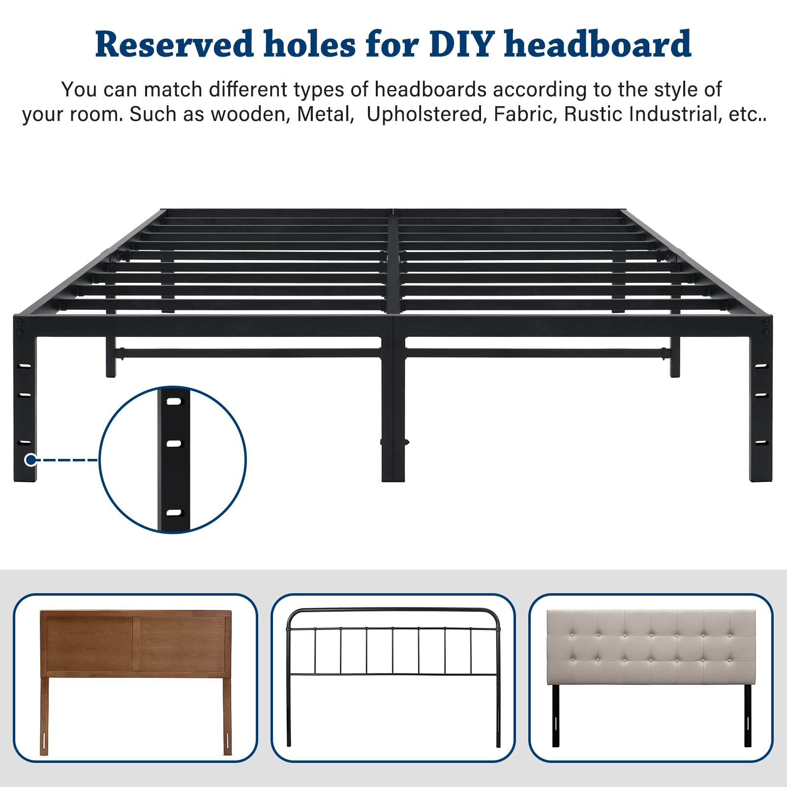 14 Inch Queen Size Bed Frame with Storage - Heavy Duty Metal Platform Bedframe, No Box Spring Needed, Steel Slat Anti-Slip Support, Easy Quick Lock Assembly (Black) - Perfect for Small Bedrooms, Guest Rooms & Apartments