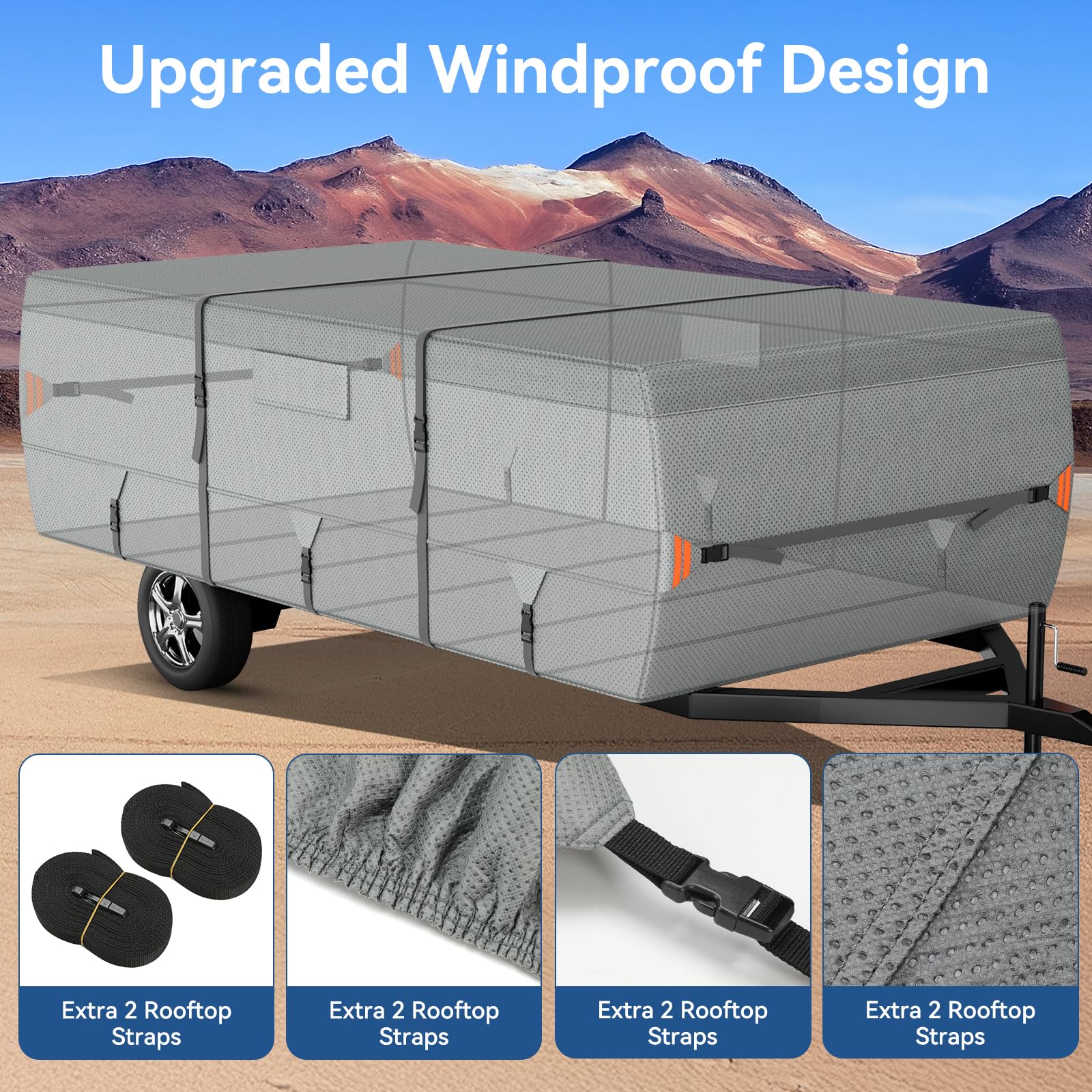 **7-Layer Waterproof Pop Up Camper Cover – Heavy Duty RV Trailer Cover for Winter Snow Protection, Windproof & Tearproof with 5+2 Reinforced Straps (8'-10' Length, Non-Woven Fabric) – Ideal for Outdoor Camping, Travel Trailers & Seasonal Storage**