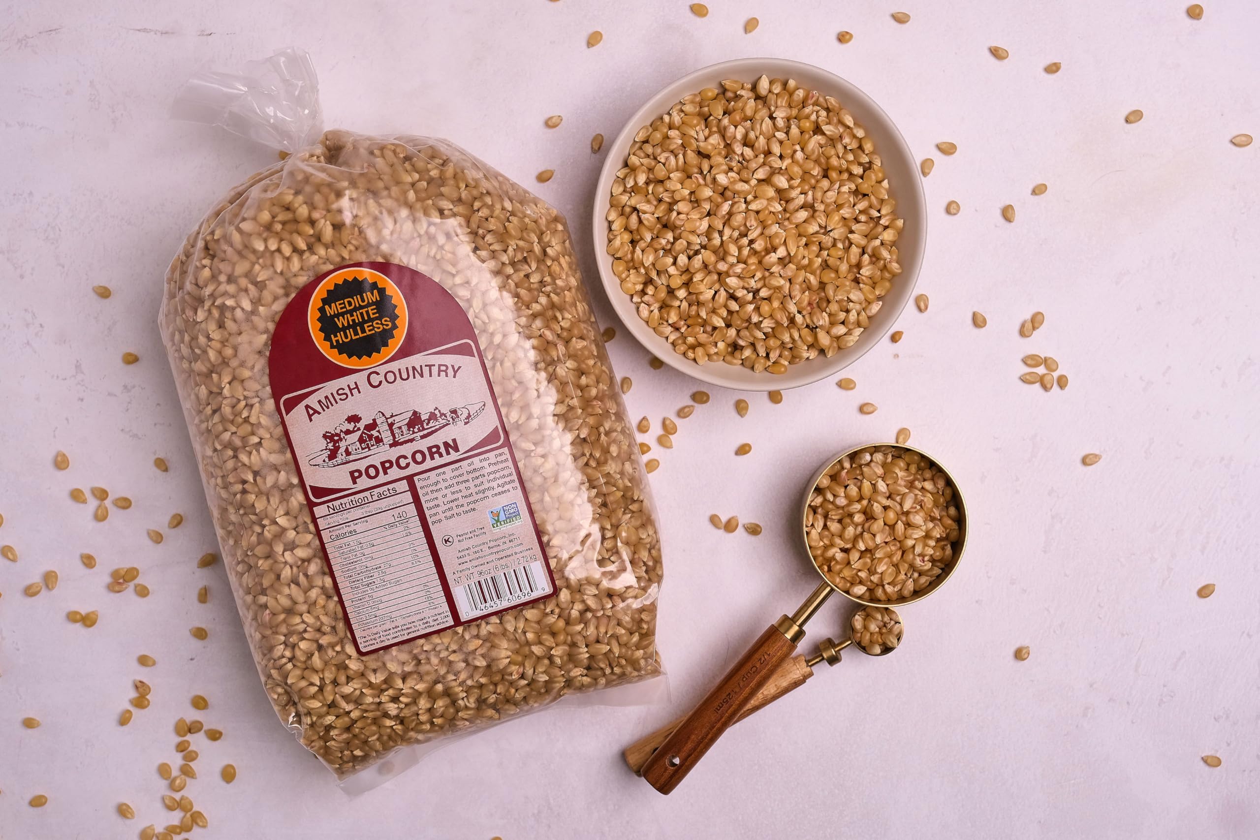 Amish Country Medium White Popcorn Kernels | 6 lb Bag | Non-GMO, Gluten Free, Old Fashioned Popcorn | Perfect for Movie Nights, Snacking, and Family Gatherings