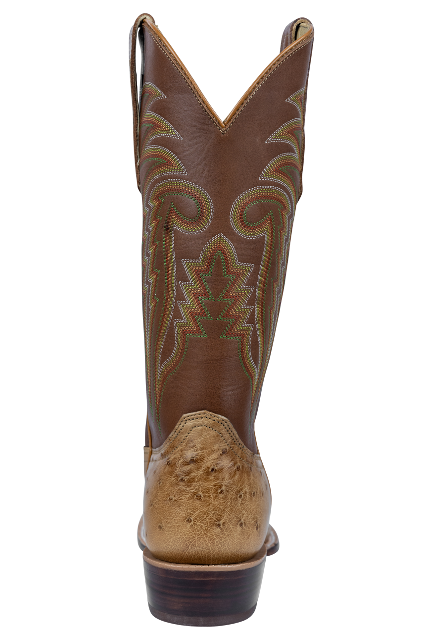 R. Watson Smooth Ostrich Leather Roper Boots - Antique Saddle Western Cowboy Boots for Men - Durable & Comfortable for Riding, Work & Casual Wear