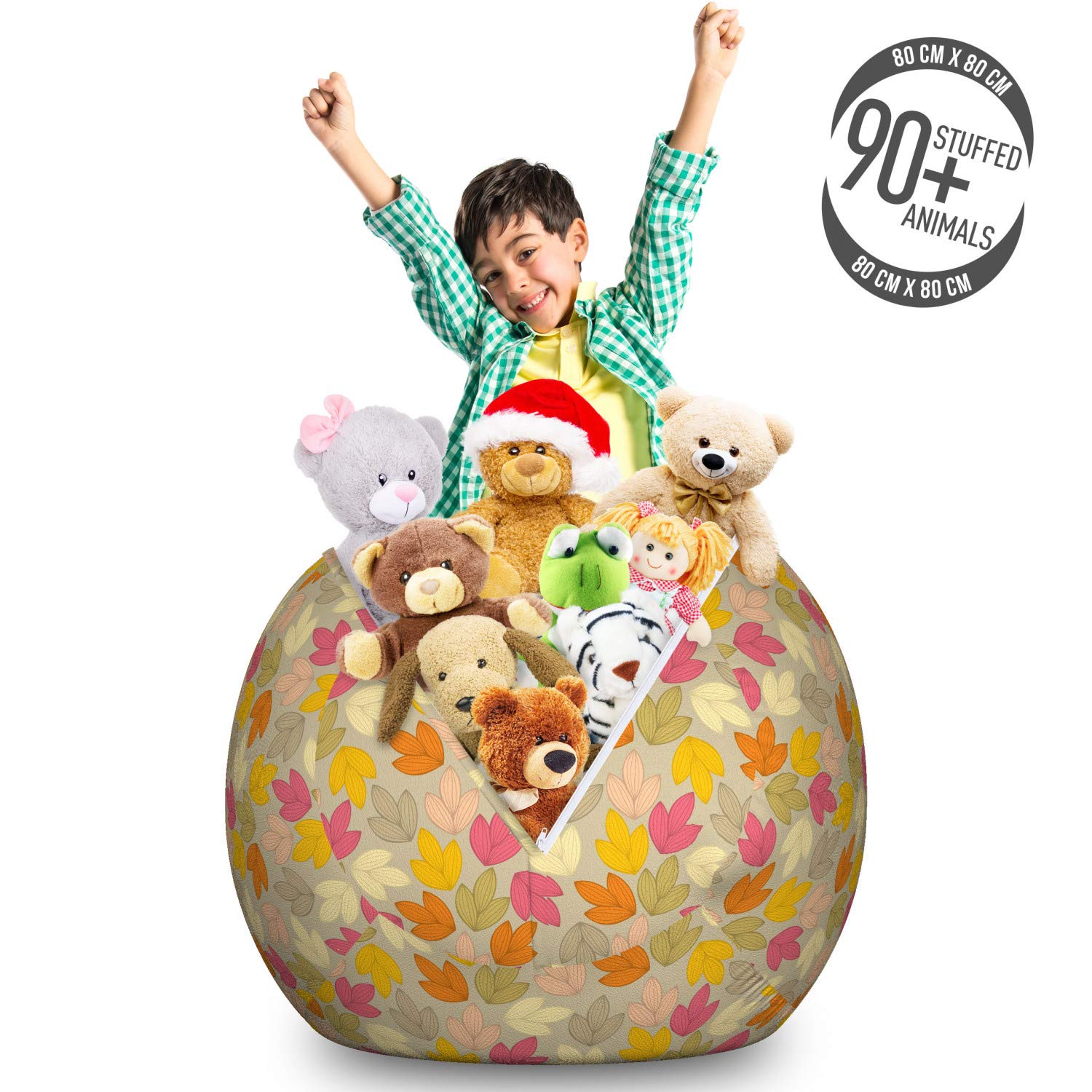 Ambesonne Orange and Yellow Storage Toy Bag Chair - Large Washable Stuffed Animal Organizer with Autumn Nature Leaf Pattern | Perfect for Kids' Room, Playroom & Dorm Organization