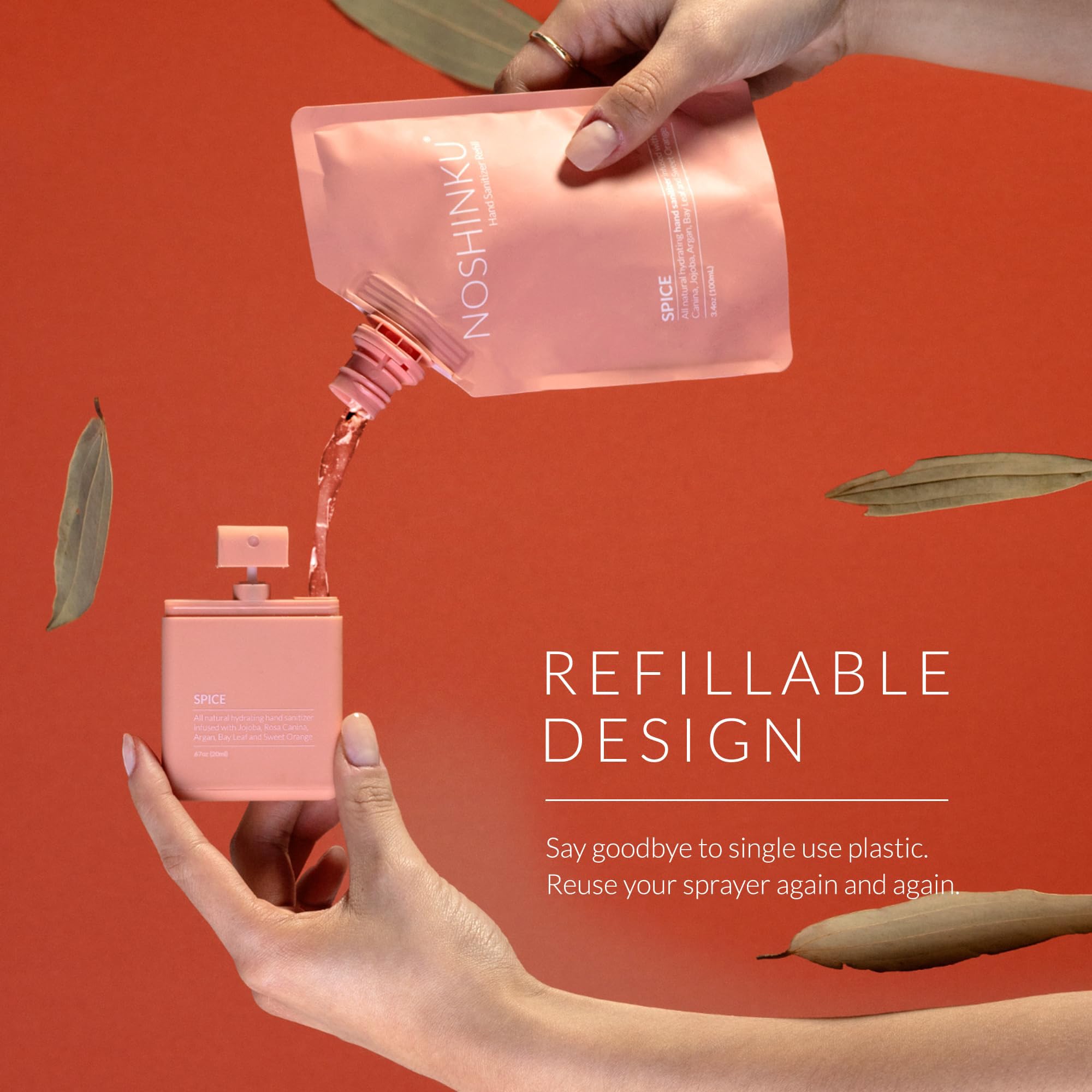 Noshinku Pocket Hand Sanitizer Refill Kit (Spice Scent) - Portable Alcohol-Based Sanitizer for Travel, Office & Daily Use