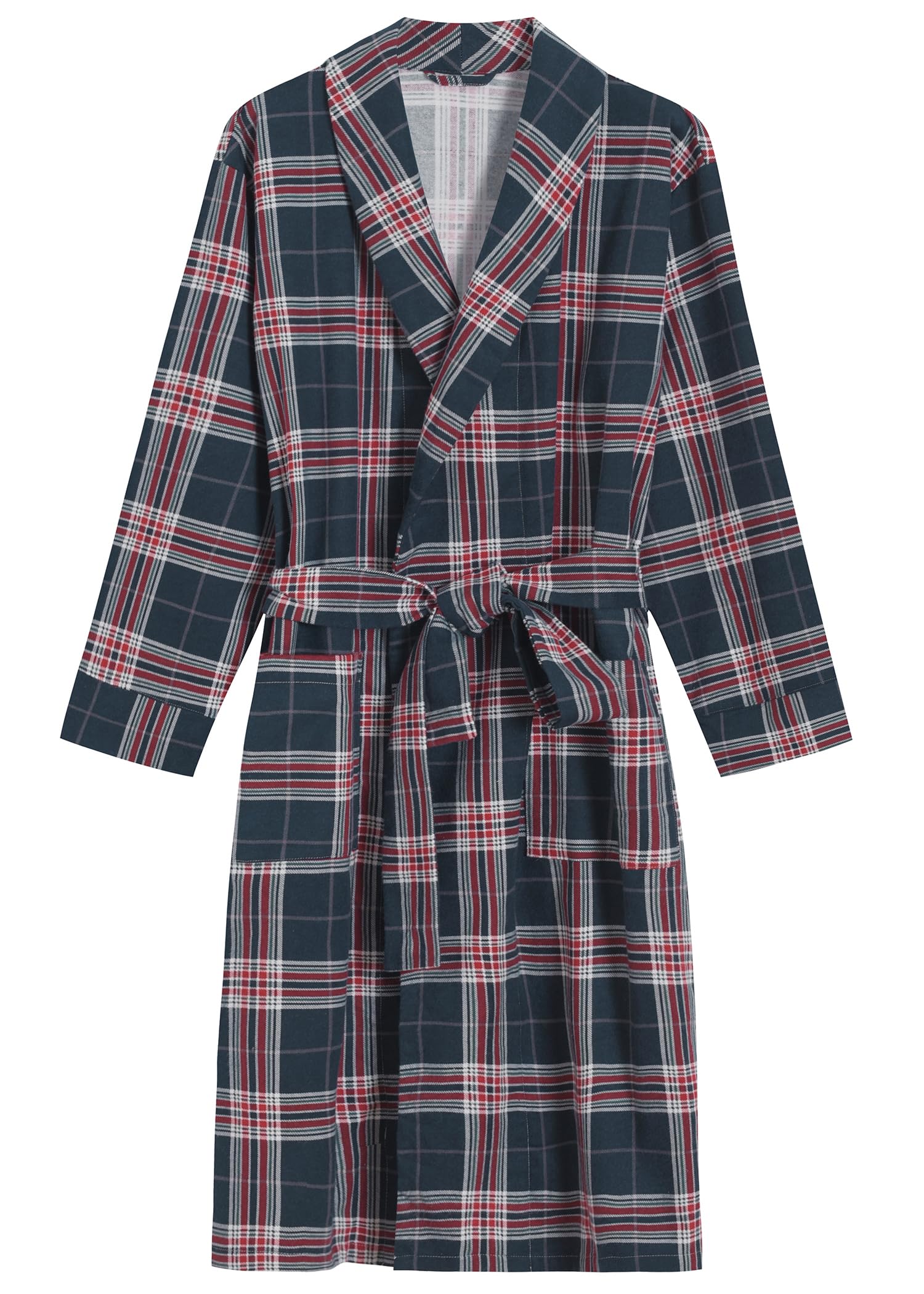 Men's Soft Cotton Flannel Plaid Bathrobe - Big & Tall Sizes - Cozy Loungewear for Home Relaxation & Spa Days