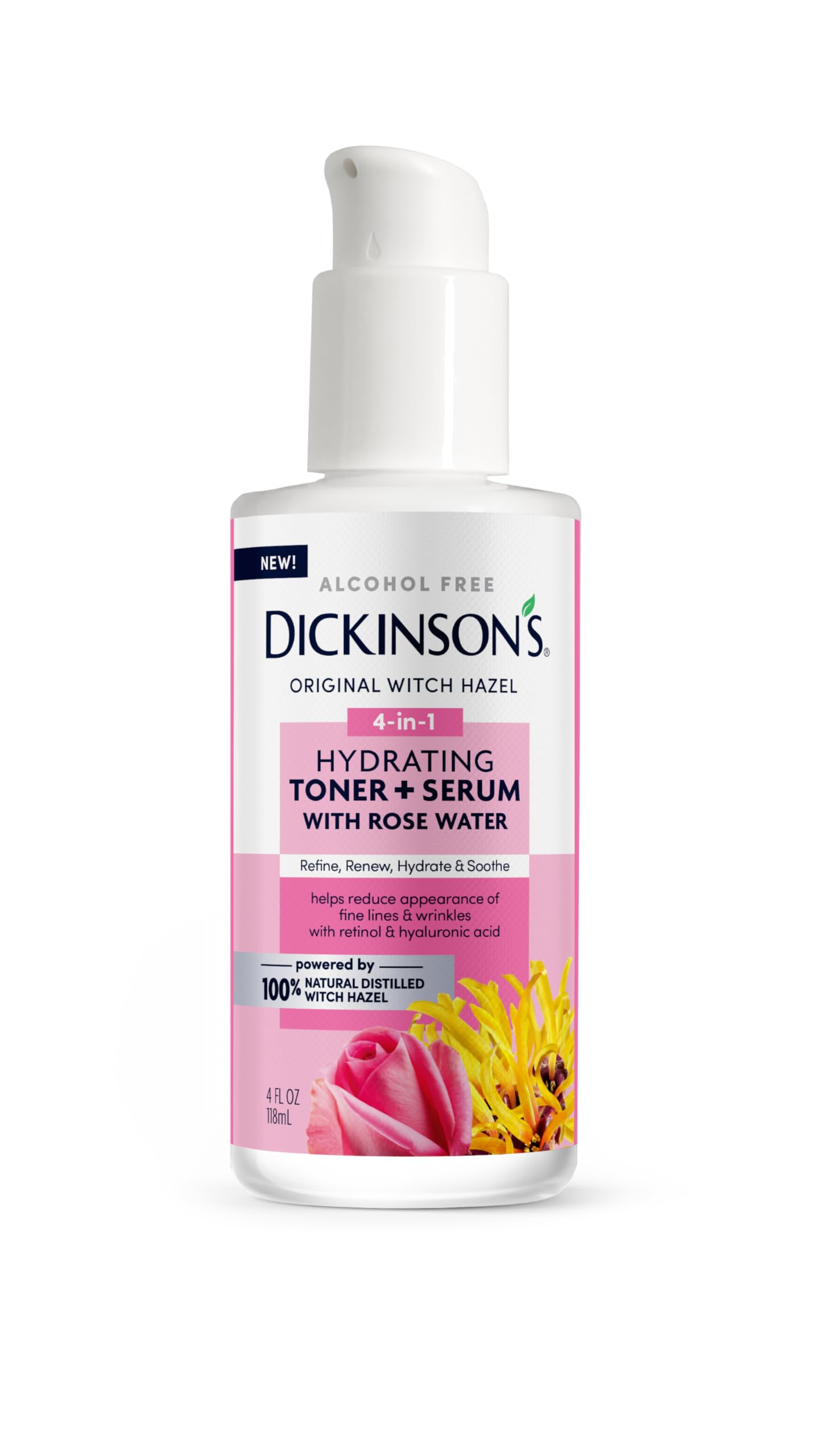 Dickinson's Witch Hazel Hydrating Toner + Serum with Rose Water - Alcohol-Free Facial Toner for Acne, Pores & Oily Skin - Perfect for Daily Skincare & Post-Shave Soothing