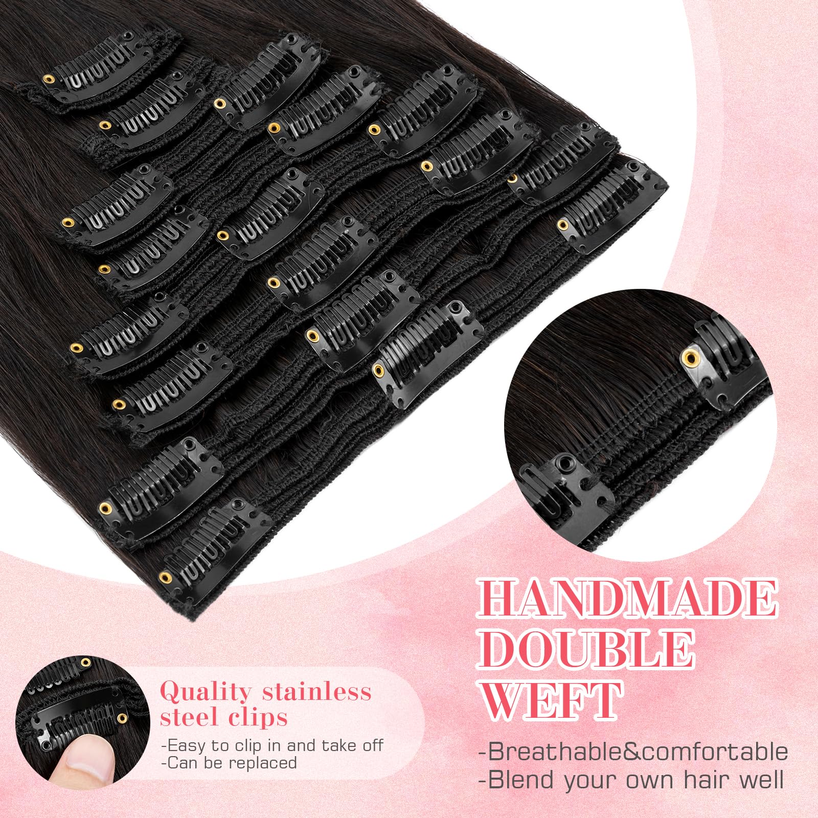 Natural Black Remy Human Hair Clip-In Extensions - 10 Inch Silky Straight Double Weft (8pcs/110g) #1B | Premium Quality Hair Extensions for Women | Perfect for Daily Wear, Parties & Special Occasions