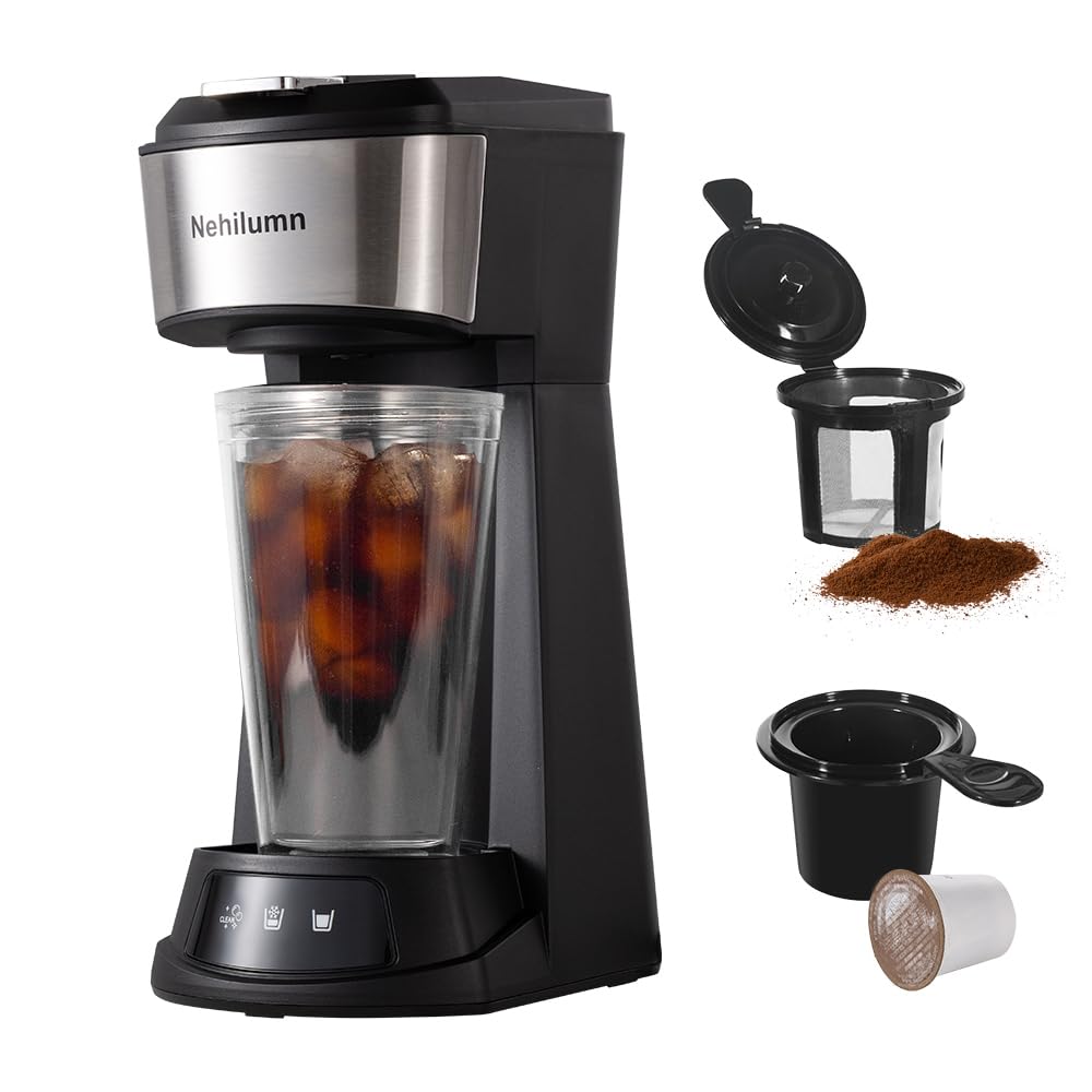 2-in-1 Single Serve Coffee Maker for K-Cup Pods & Ground Coffee - Mini One Cup Coffee Machine with Auto Shut Off (6-14oz) - Perfect for Home, Office & Travel Mugs - Compact & Portable Coffee Brewer