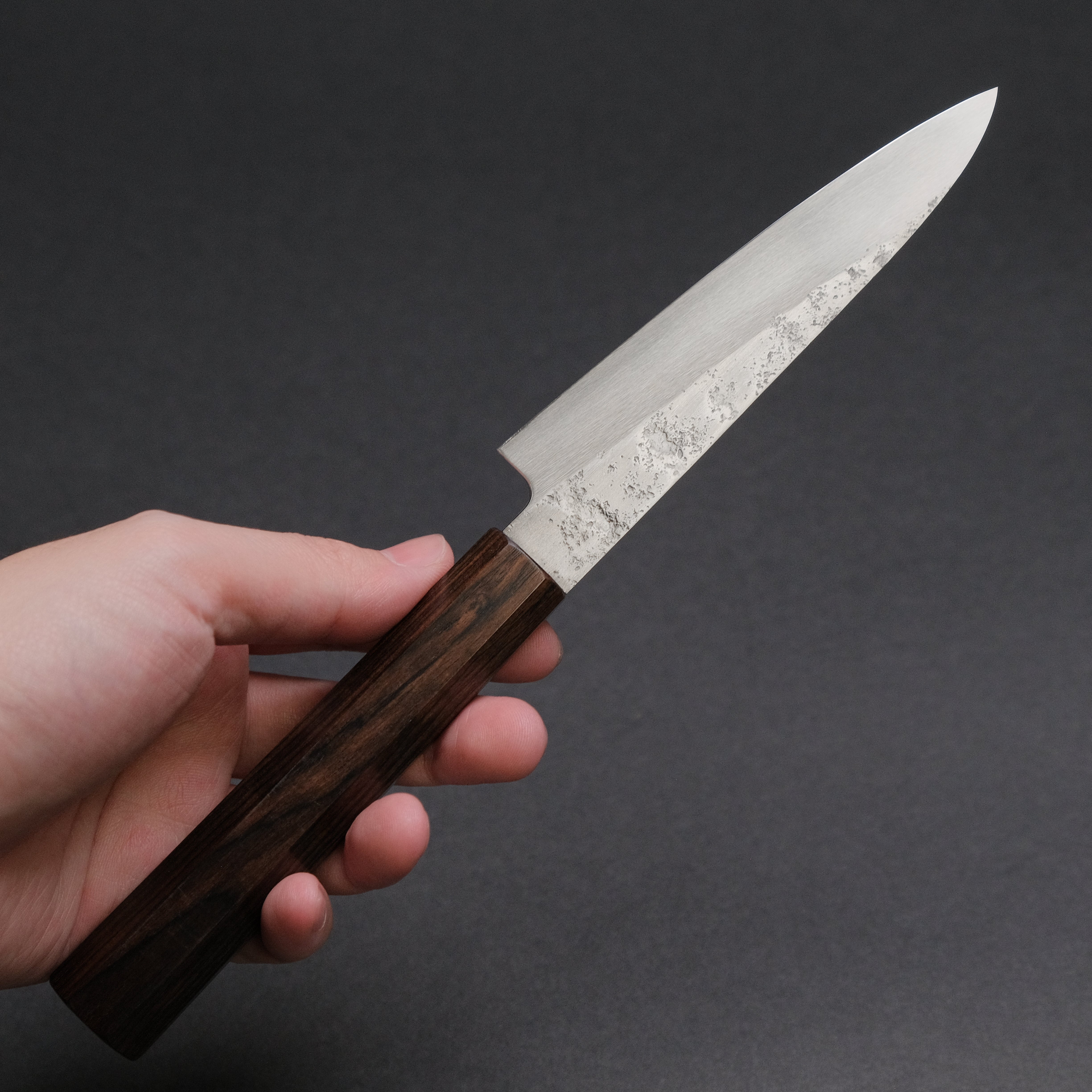 Hitohira Imojiya TH Silver #3 Nashiji Petty Knife 120mm - Japanese Chef Knife with Ebony Wood Handle - Perfect for Precision Slicing, Fruit Cutting & Small Kitchen Tasks