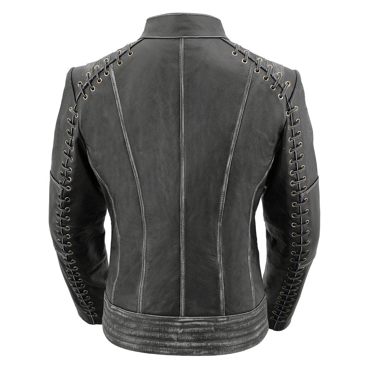 Milwaukee Leather MLL2526 Women's Distressed Gray Lace-Up Leather Jacket - Elegant Biker Style for Casual Outings & Night Events