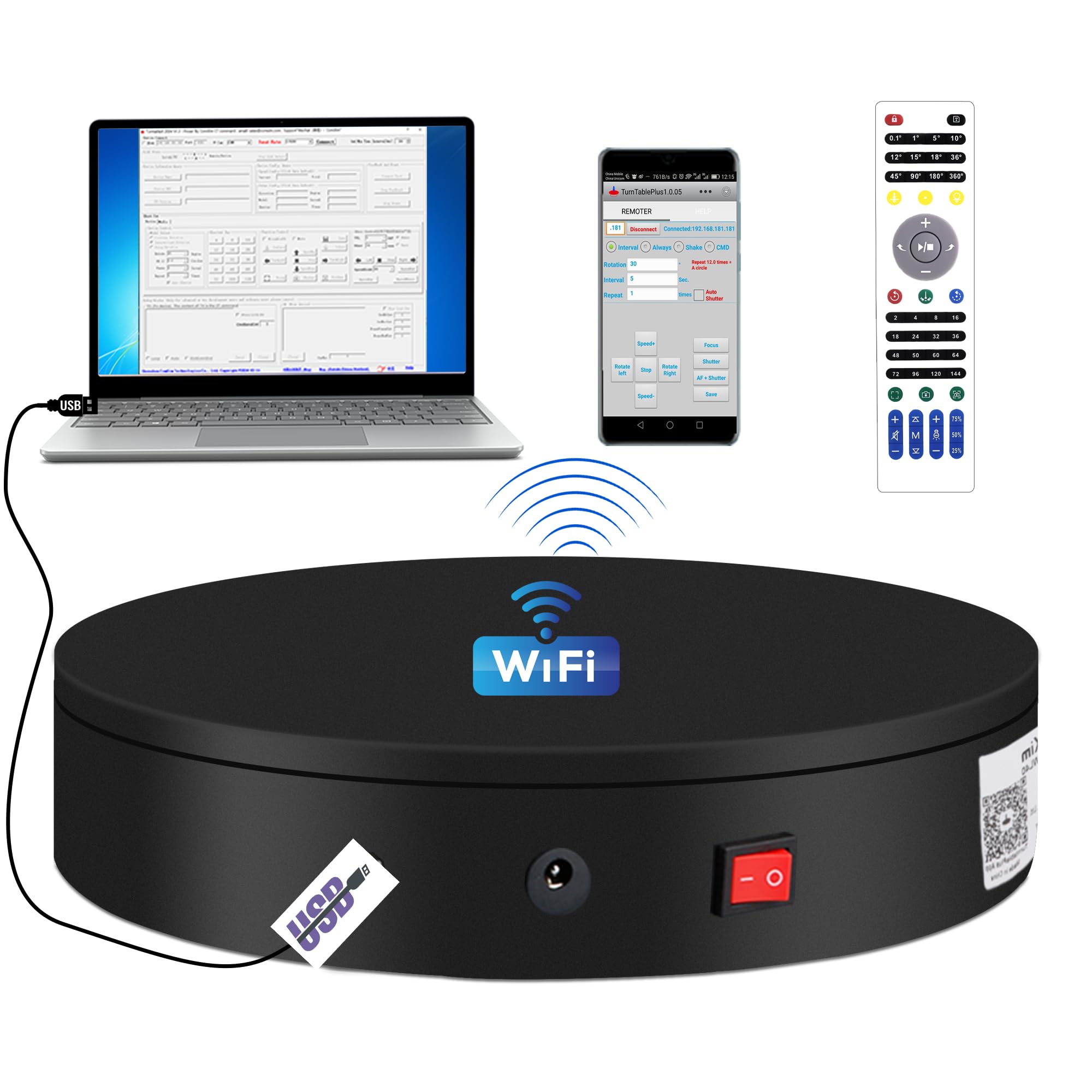 360° Rotating Display Stand with Remote/WiFi/USB Control - 12.6 Inch, 88 Lbs Capacity - Adjustable Speed & Direction - Perfect for Retail Displays, Trade Shows & Product Showcases