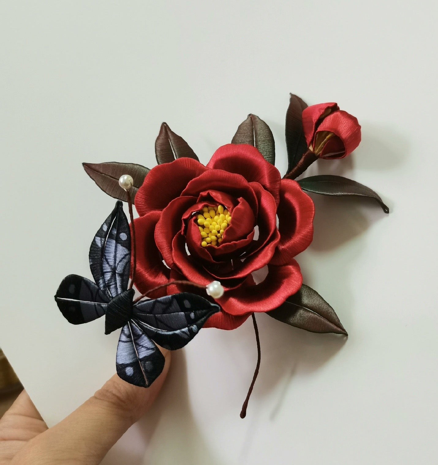 Handmade Silk Peony and Butterfly Hairpin - Elegant Floral Hair Accessory for Women | Perfect for Weddings, Parties, and Special Occasions