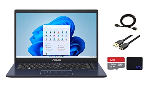 ASUS 14-inch Laptop - Intel Celeron N4020 Processor, 4GB DDR4 RAM, 192GB Storage (128GB eMMC + 64GB SD Card), Intel HD Graphics 5000, Backlit NumberPad, Windows 11 Home in Star Black | Perfect for Students, Remote Work & Everyday Computing