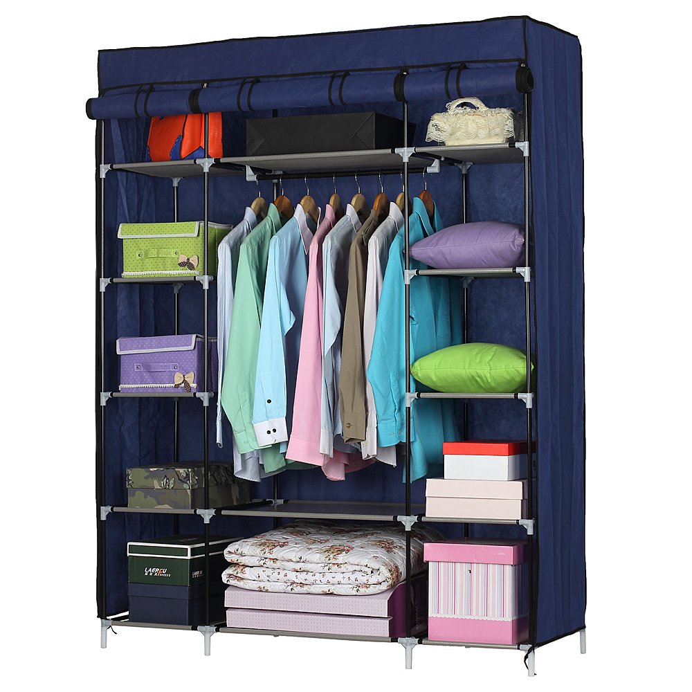 5-Layer 12-Compartment Non-Woven Fabric Wardrobe Organizer - Portable Closet Storage for Clothes & Accessories - Easy Assembly (Navy Blue) - Perfect for Bedroom, Dorm, Apartment & Travel Organization