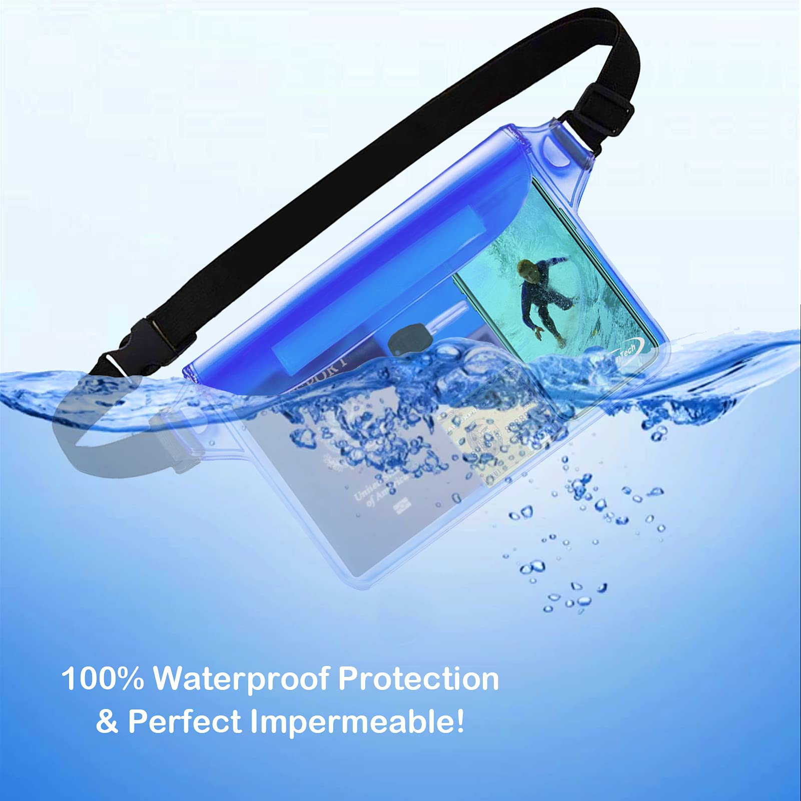 AiRunTech Waterproof Pouch with Waist Strap (2 Pack) - Secure Dry Bag for Phones & Valuables | Beach, Pool, Boating, Swimming, Snorkeling & Kayaking Essentials | Perfect for Outdoor Water Activities & Travel Protection