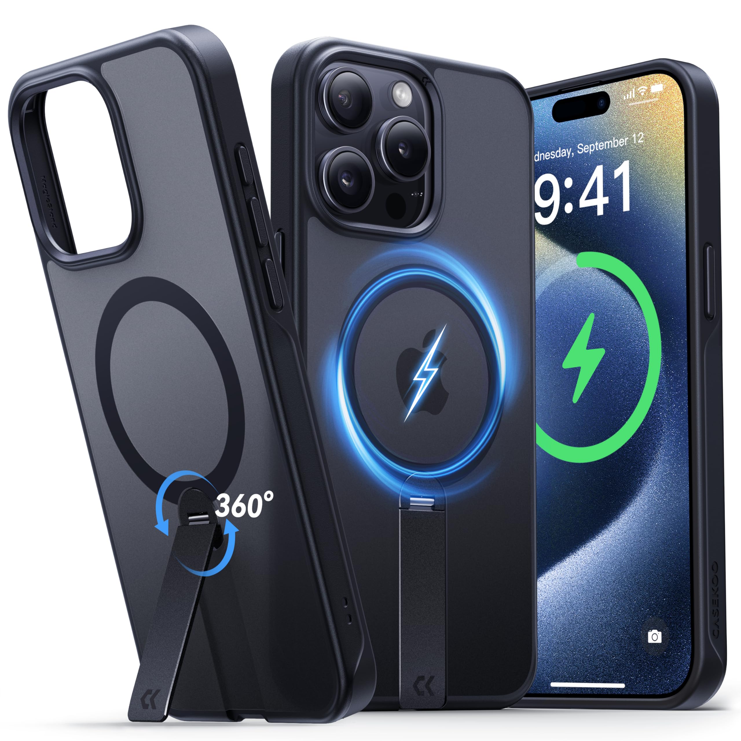 CASEKOO 360° Rotating Magnetic Stand Case for iPhone 15 Pro (6.1