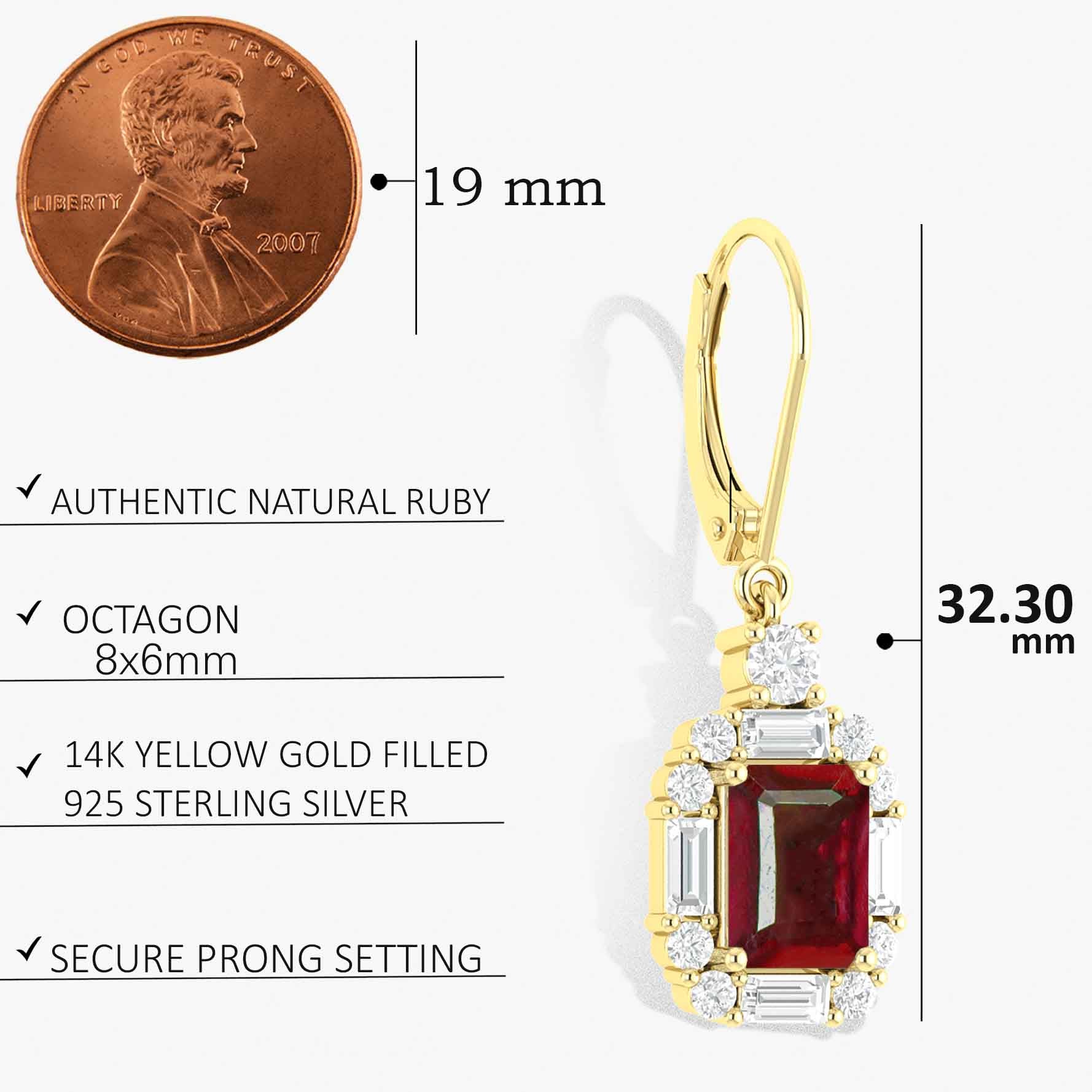 Ruby Octagon Gemstone Drop and Dangle Earrings for Women - Elegant Handmade Jewelry for Parties, Weddings & Special Occasions