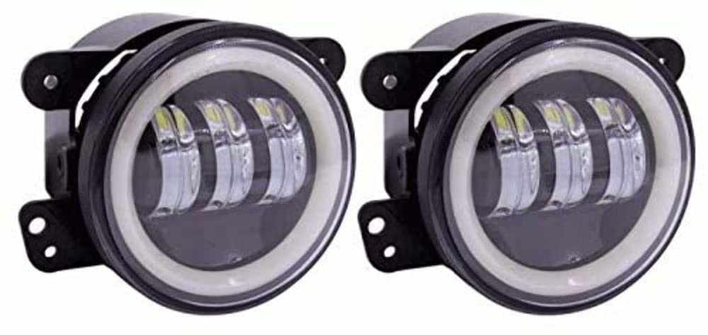 4 Inch White Angel Eye Halo Headlights - Compatible with Running Lights (HE-JWBFL02) | Premium Car LED Accent Lighting for BMW, Audi, Mercedes | Enhance Night Driving & Vehicle Style