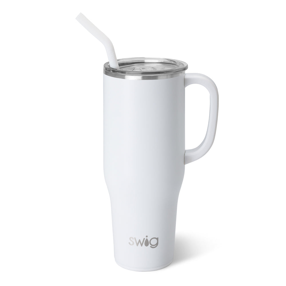 40oz White Mega Mug - Large Insulated Coffee Cup with Lid & Handle - Perfect for Hot & Cold Drinks at Home, Office, or Travel