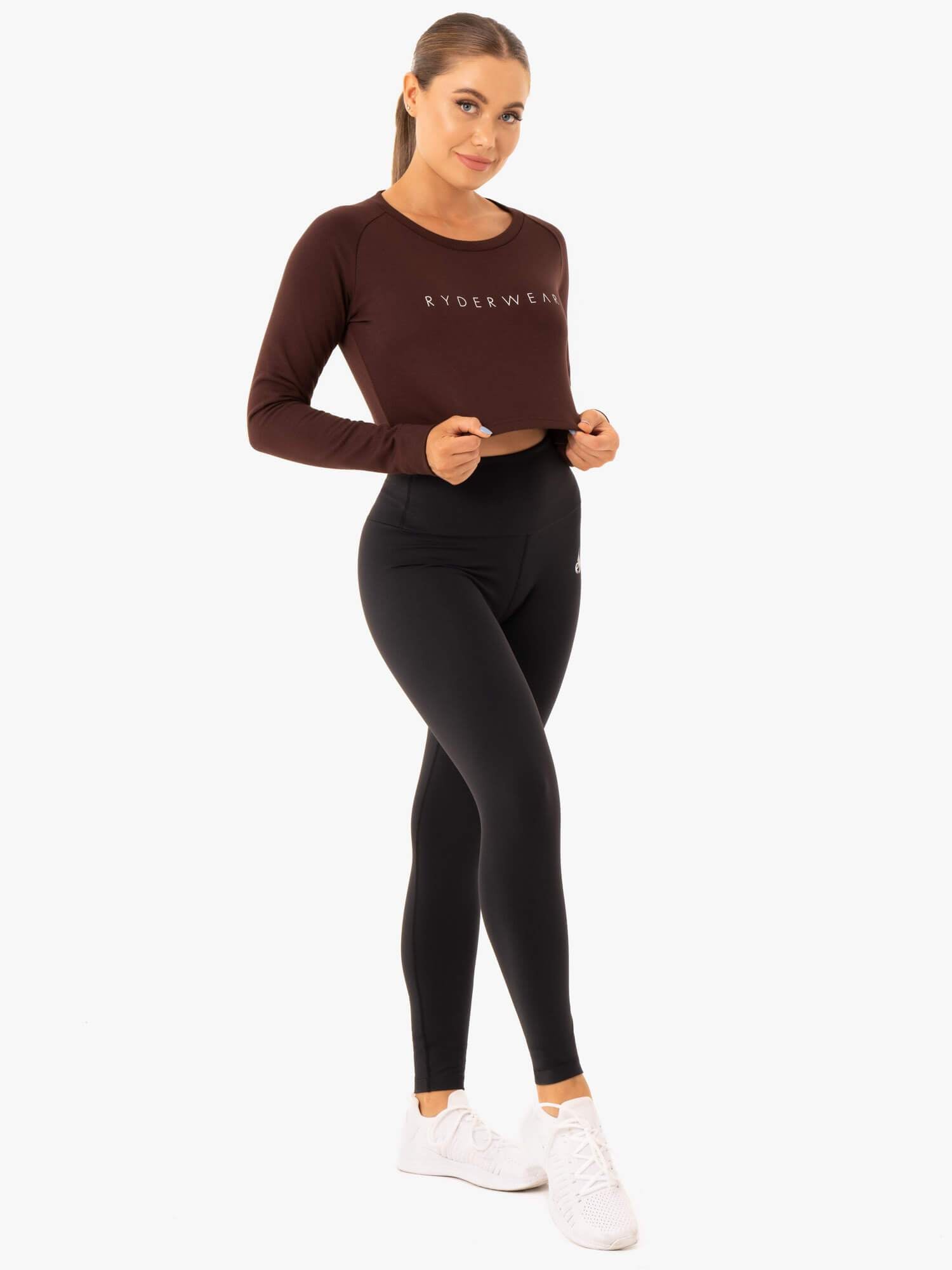 Staples Cropped Sweater Women's Casual Chocolate Brown Pullover for Fall Winter Fashion | Cozy Knit Top for Layering, Date Night & Office Wear